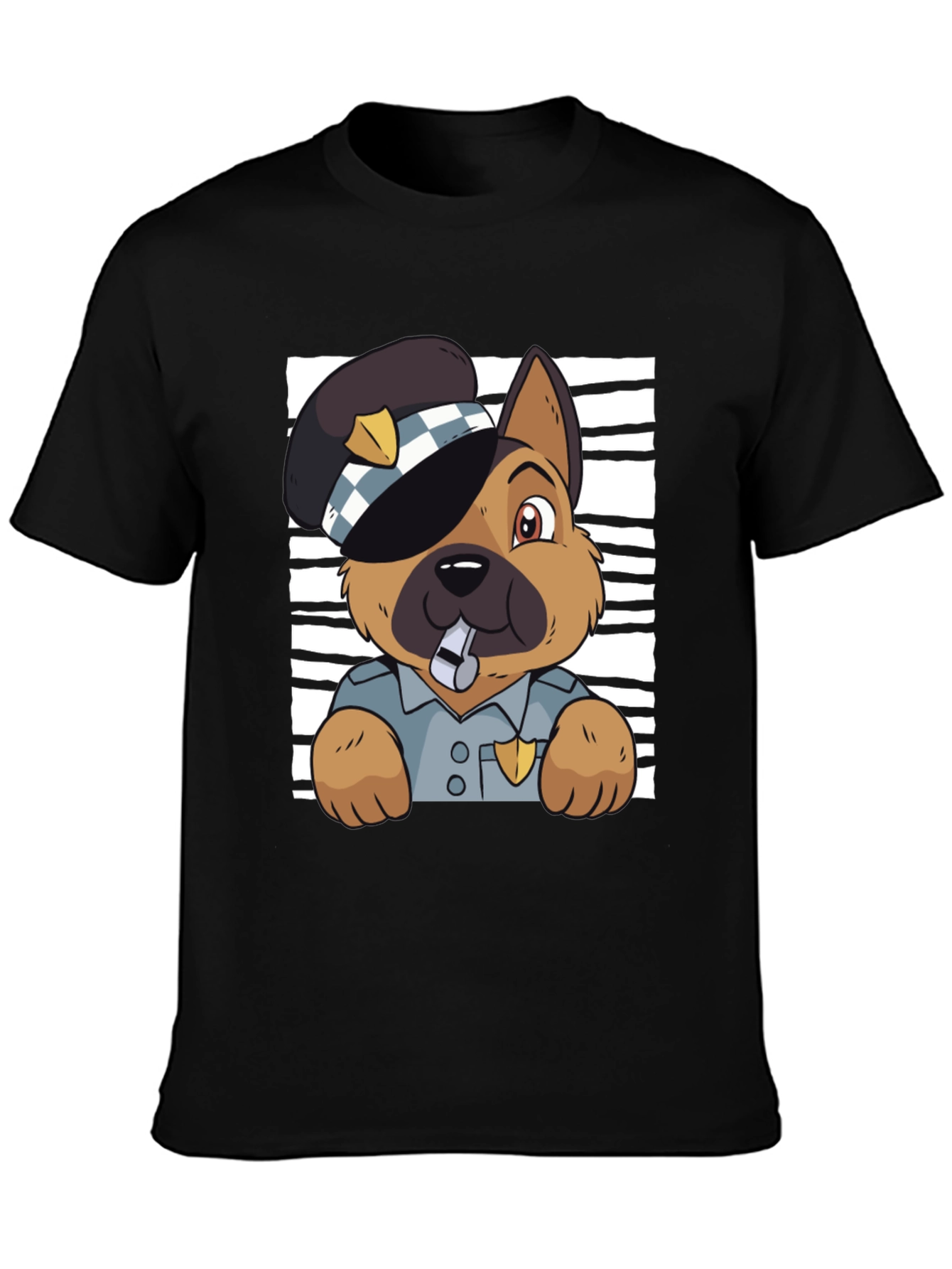 Black Police Dog Graphic T-Shirt - Cute Cartoon Design view 3