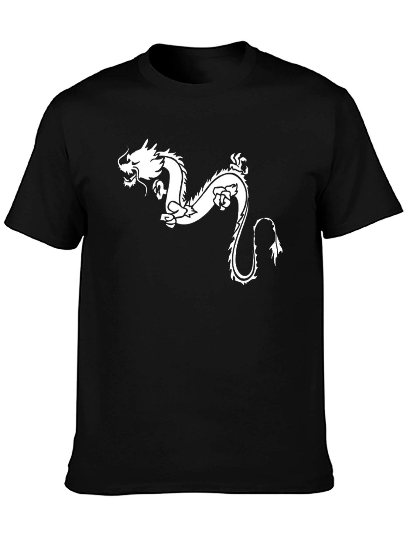 Black Black T-Shirt with White Dragon Graphic view 3