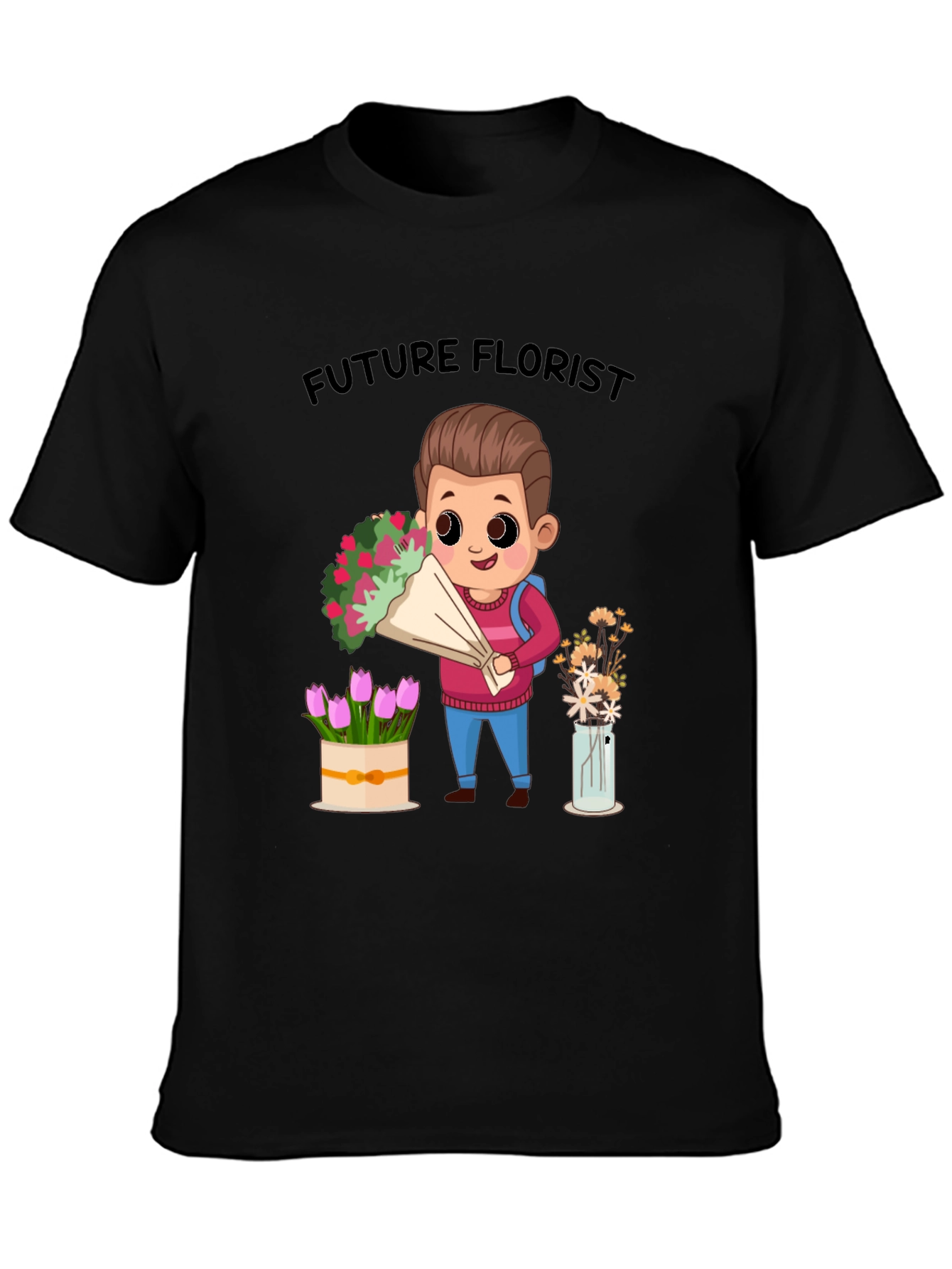 Black Future Florist Graphic T-Shirt - Cute Floral Design view 3