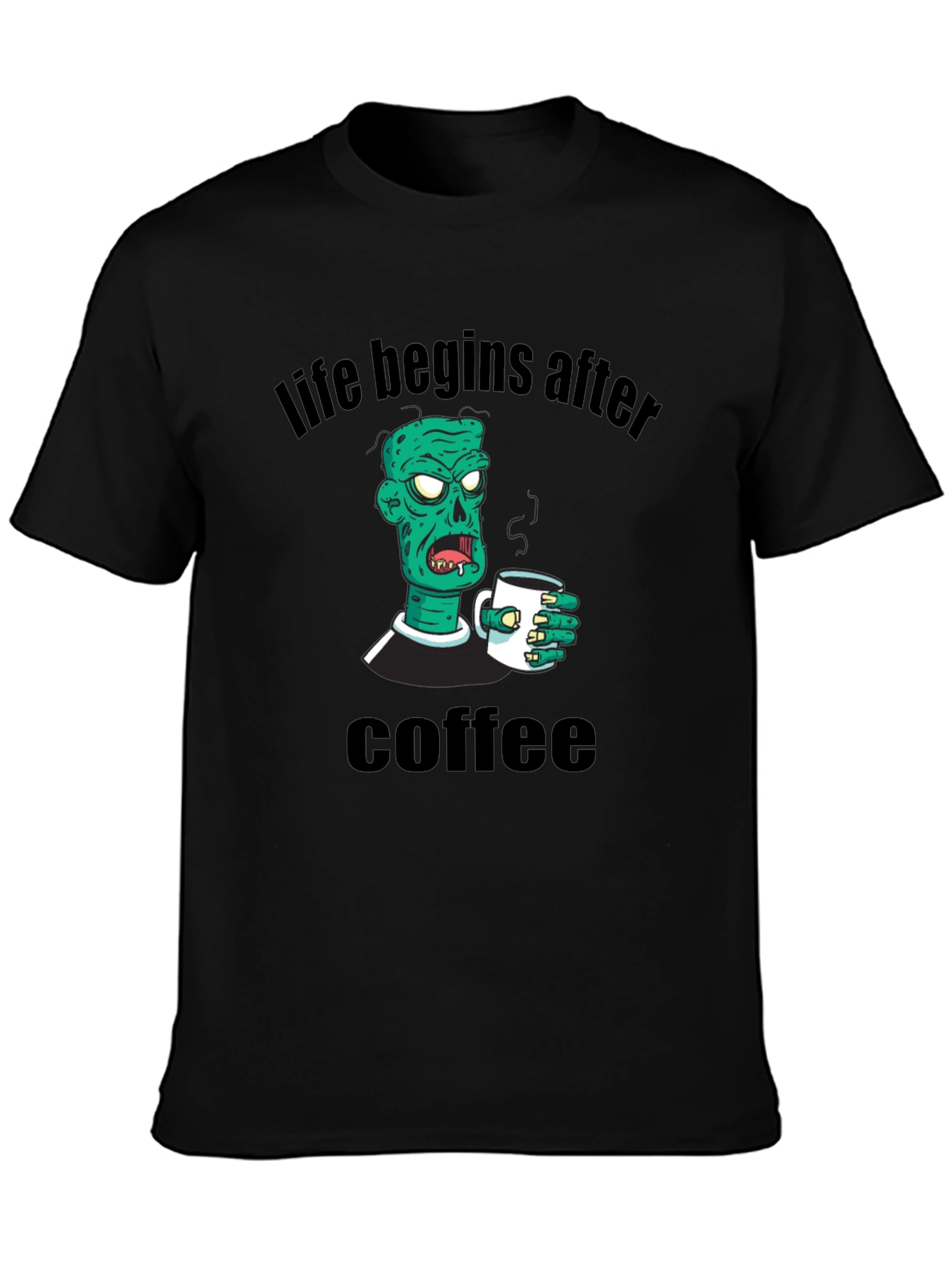 Black Life Begins After Coffee Zombie T-Shirt view 3