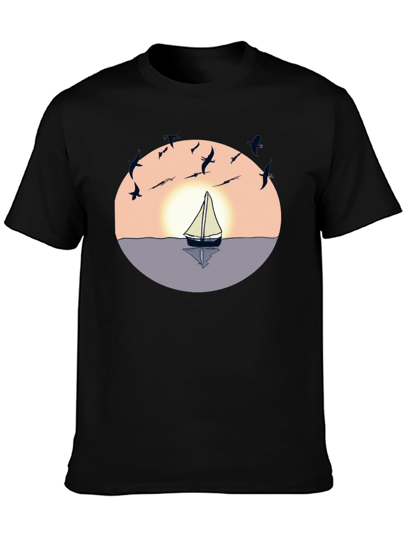 Black Sunset Sailboat Graphic Tee - Black Cotton Blend view 3