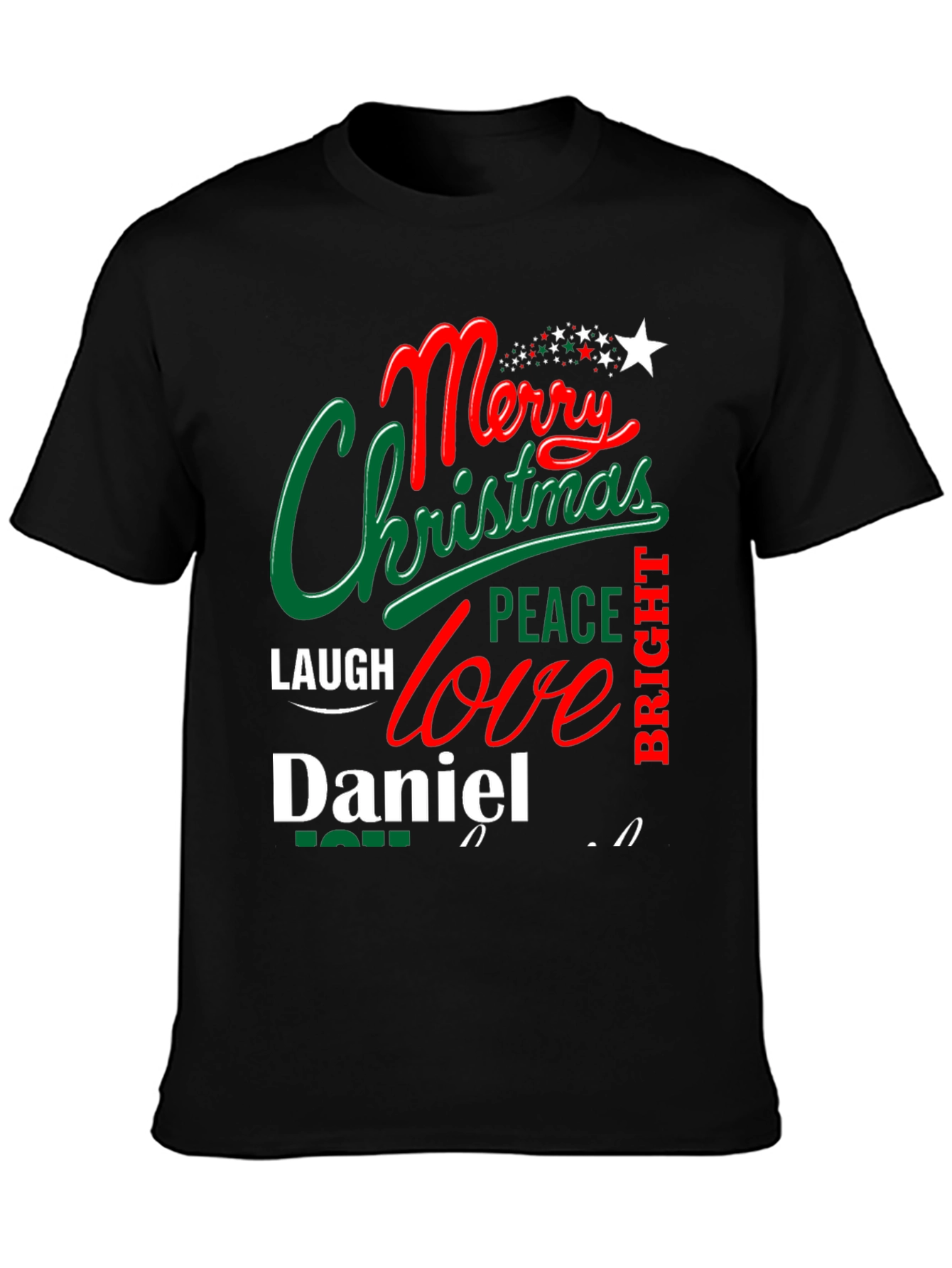 Black Merry Christmas Daniel T-Shirt - Holiday Festive Tee view 3