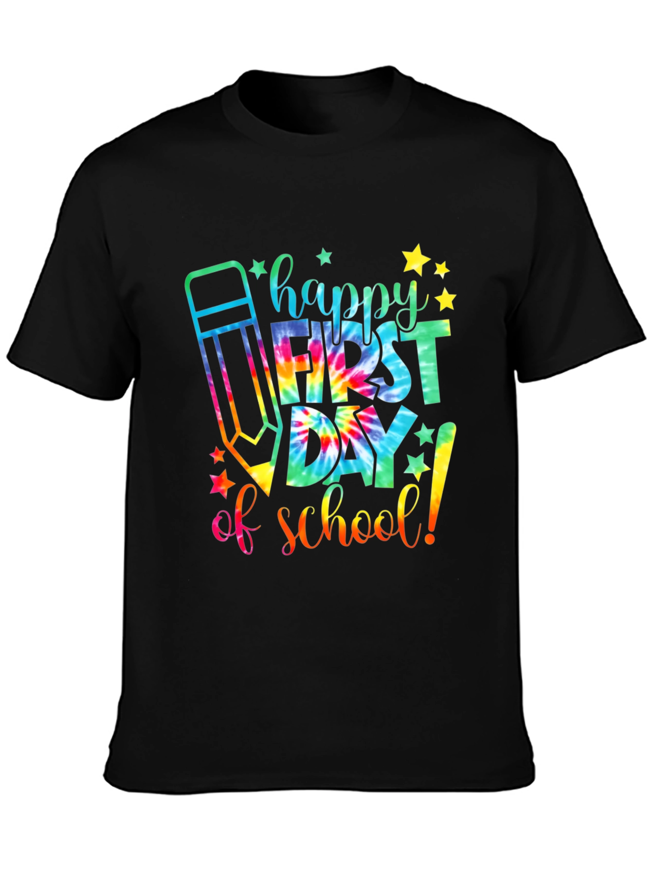 Black Happy First Day of School Tie Dye T-Shirt view 3
