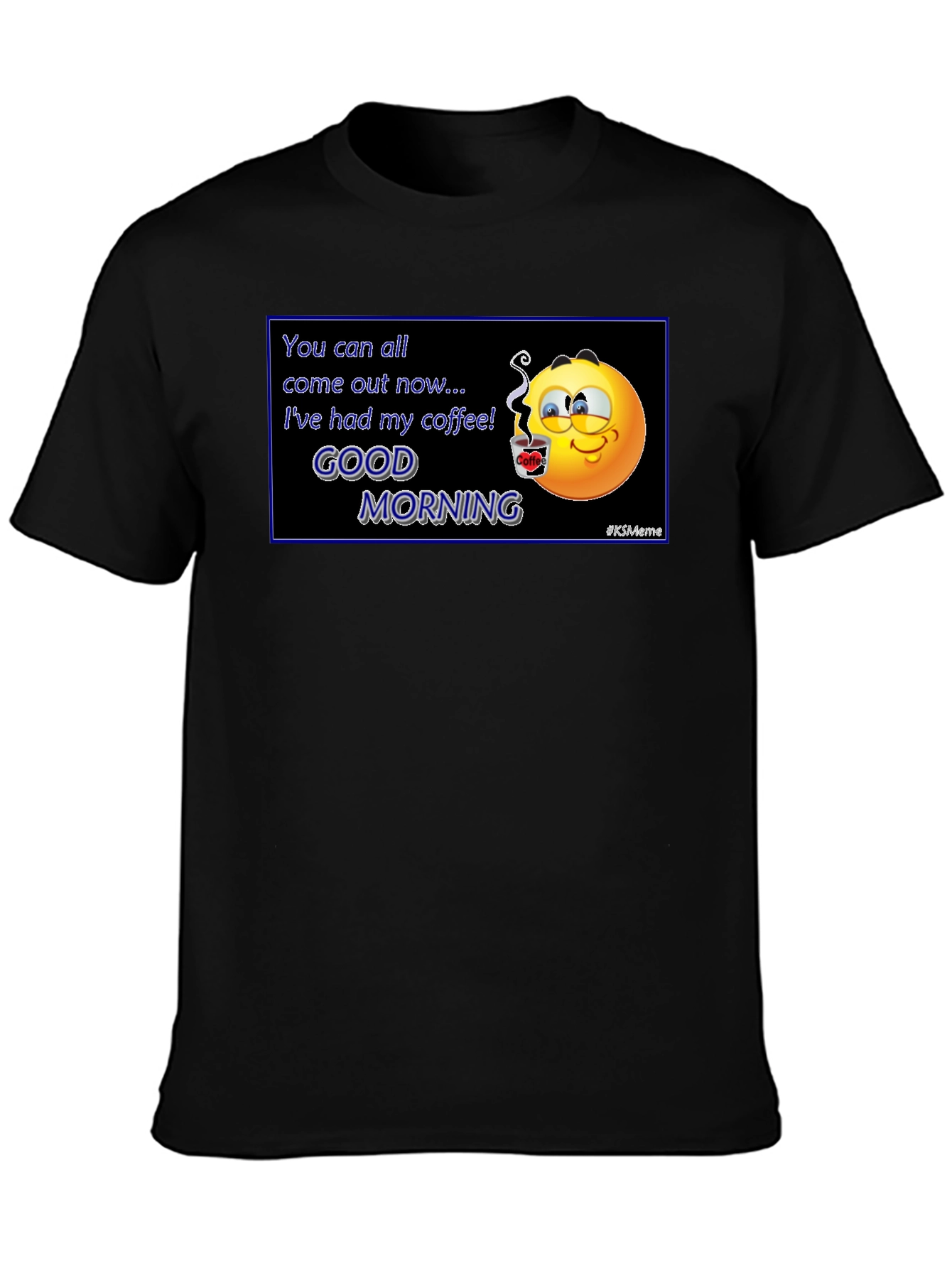 Black Funny Coffee Emoji T-Shirt - Good Morning Meme Tee view 3