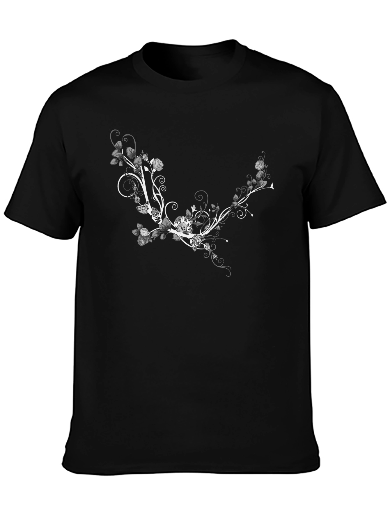 Black Floral Vine Graphic T-Shirt - Stylish Black Tee view 3