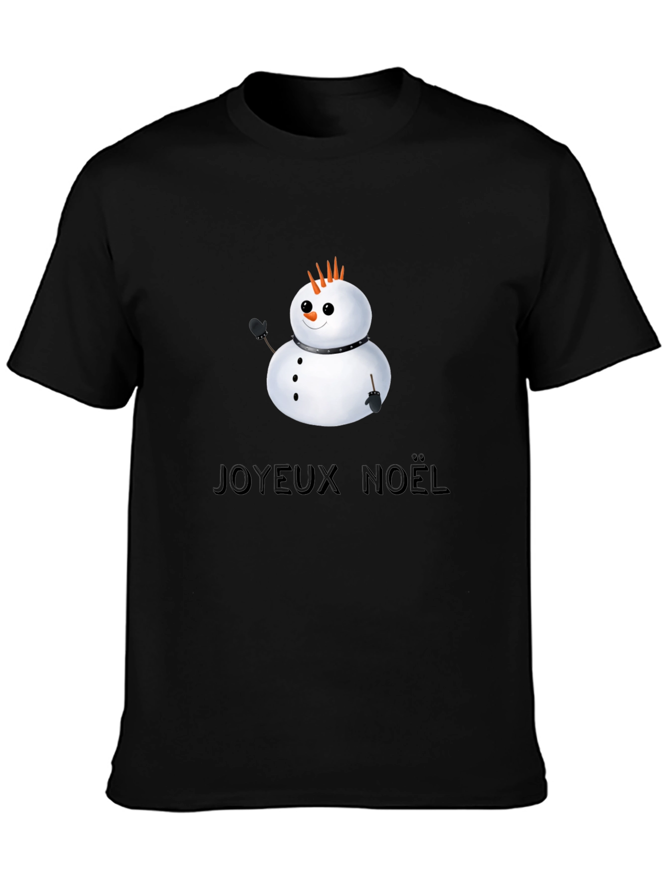 Black Joyeux Noel Snowman Black T-Shirt view 3
