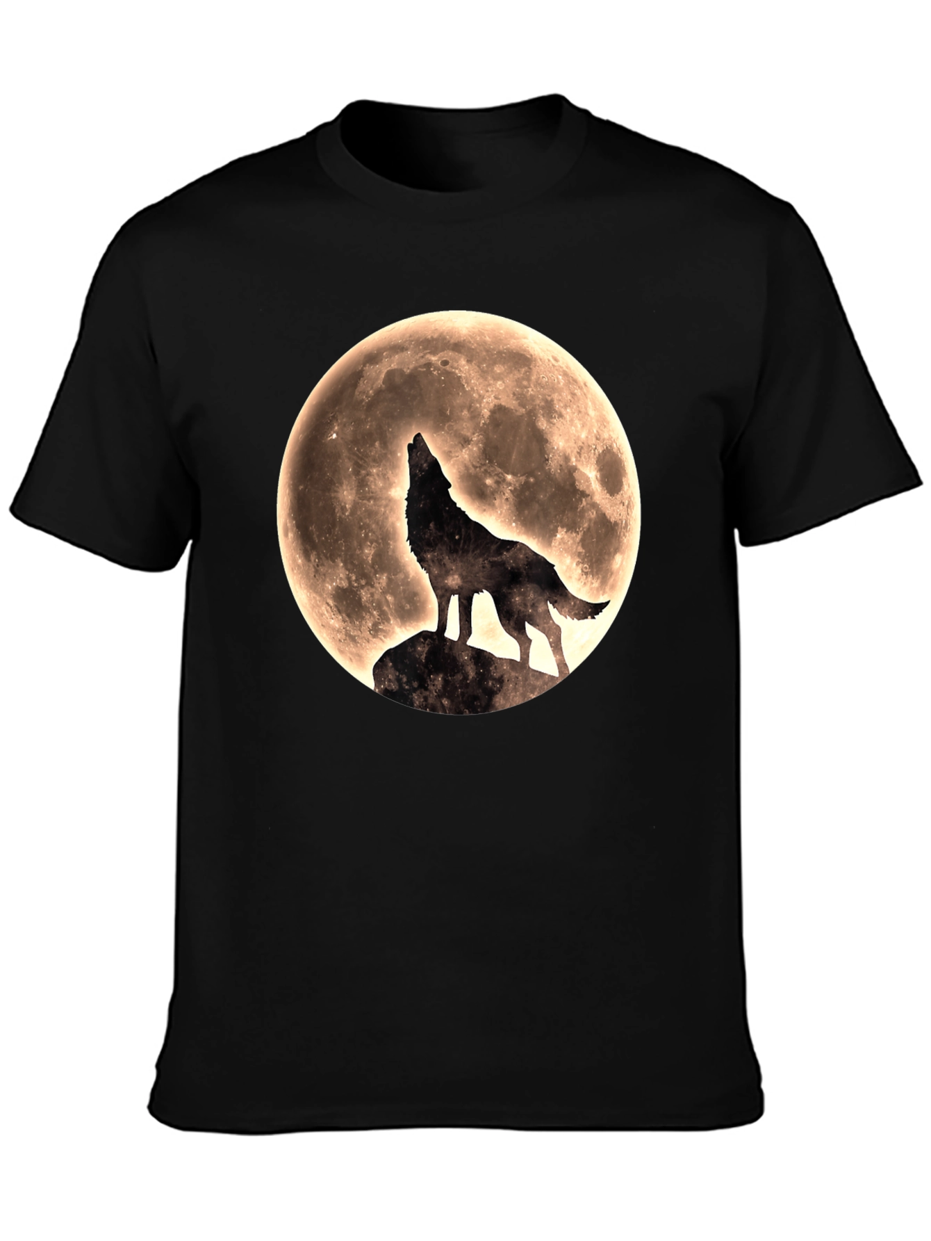 Black Wolf Howling at Moon Graphic T-Shirt - Black view 3