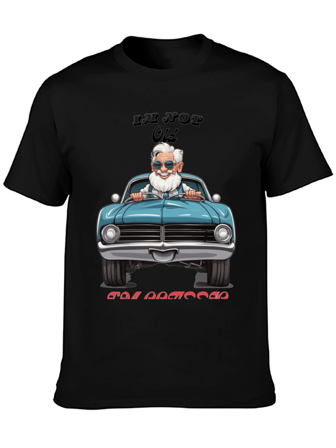 Black Funny Old Man Driving Classic Car T-Shirt view 3