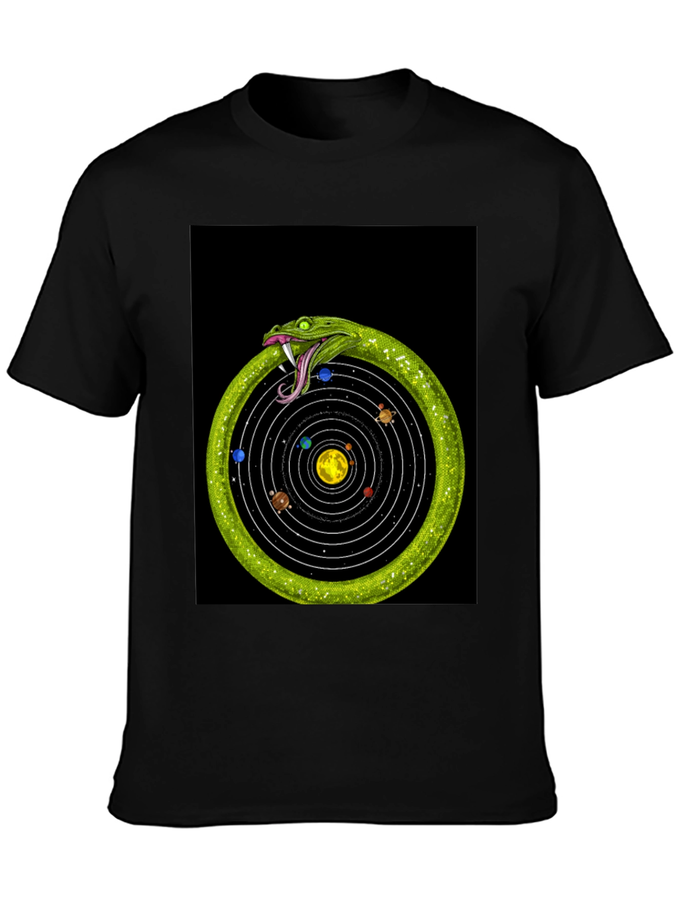 Black Ouroboros Solar System T-Shirt view 3