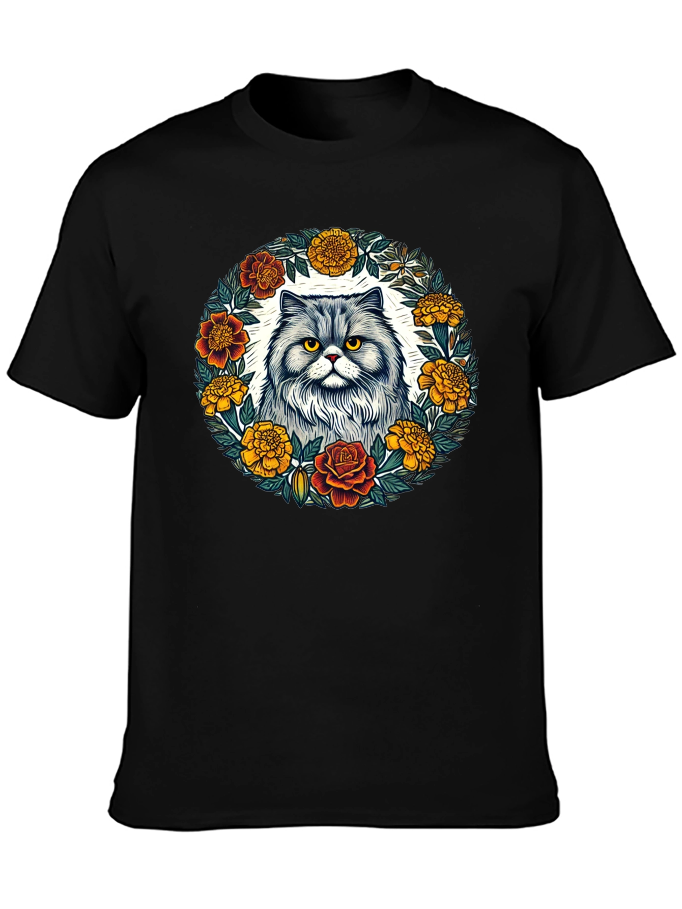 Black Cat & Floral Wreath Graphic Tee view 3