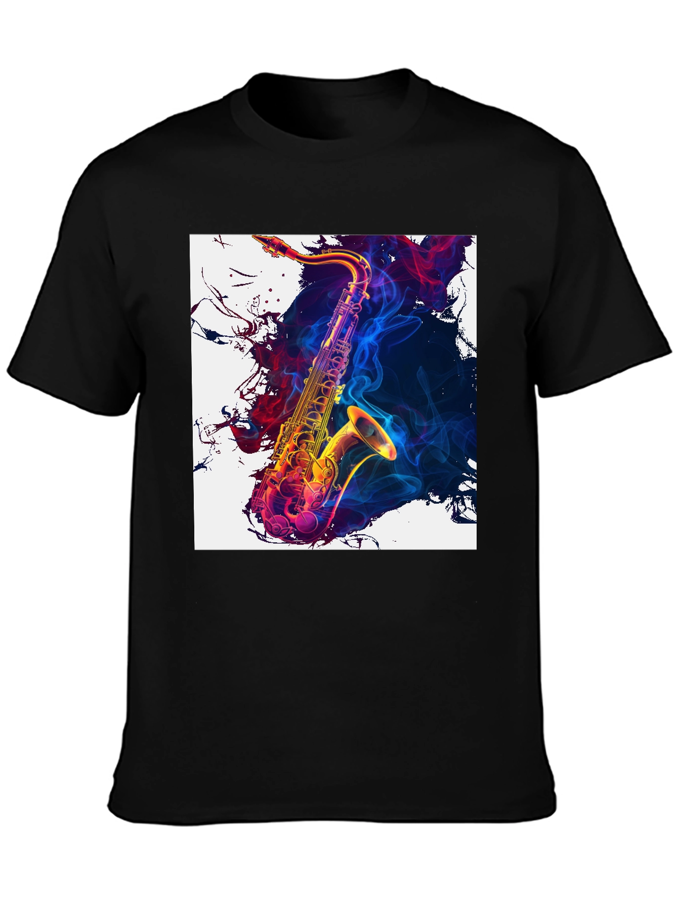 Black Saxophone Art Graphic Tee - Cool Music Lover Shirt view 3