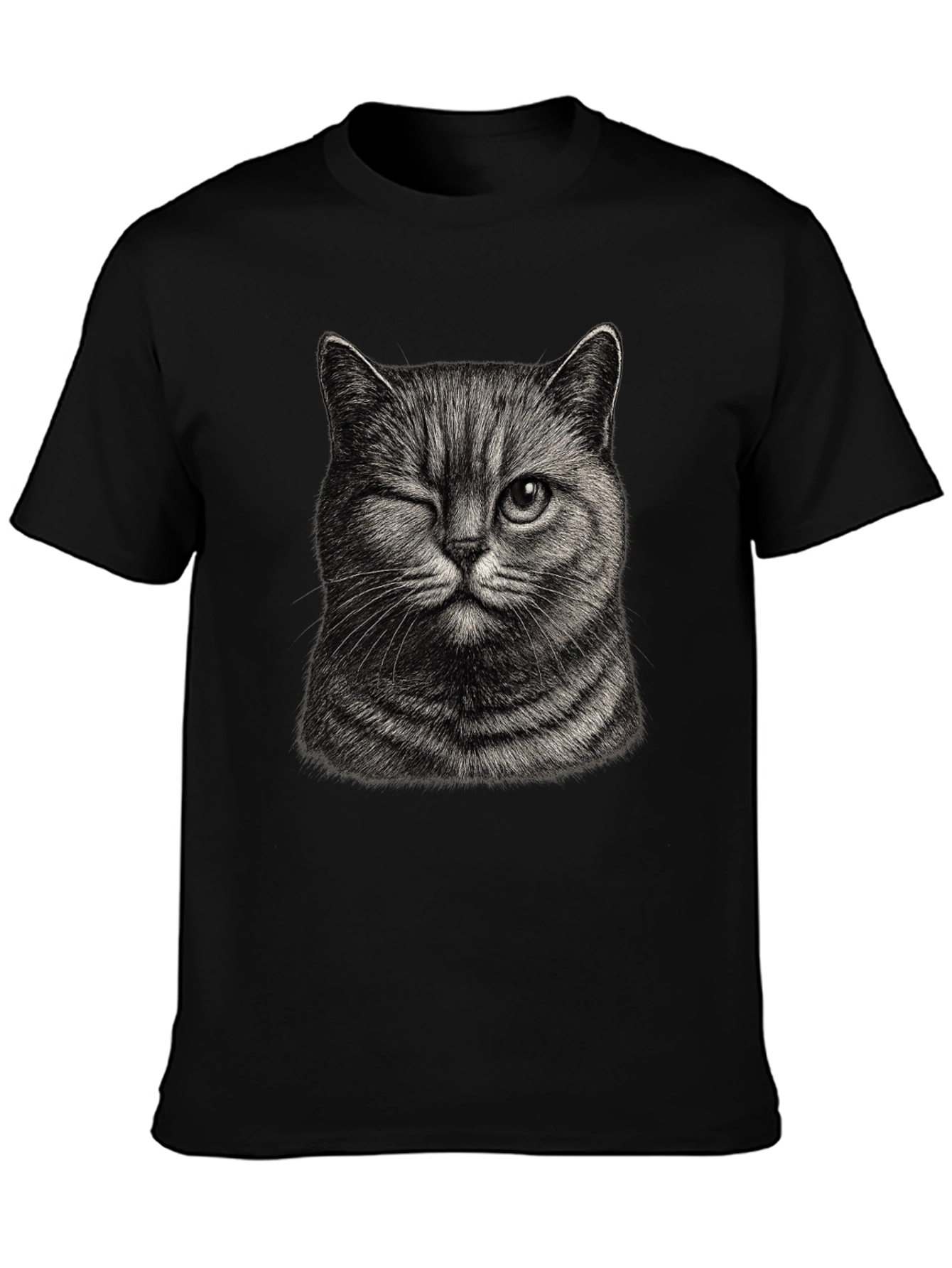Black Winking Cat Graphic Tee - Men's Black T-Shirt view 3