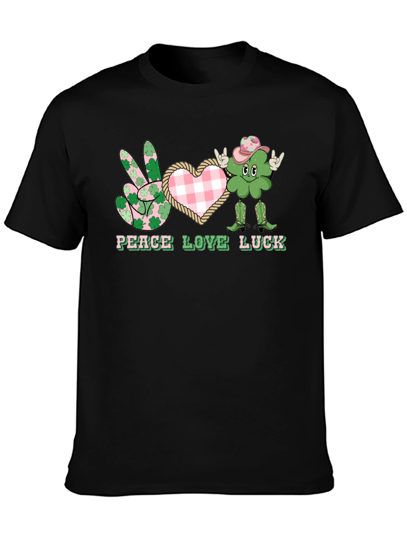 Black Peace Love Luck St. Patrick's Day T-Shirt view 3
