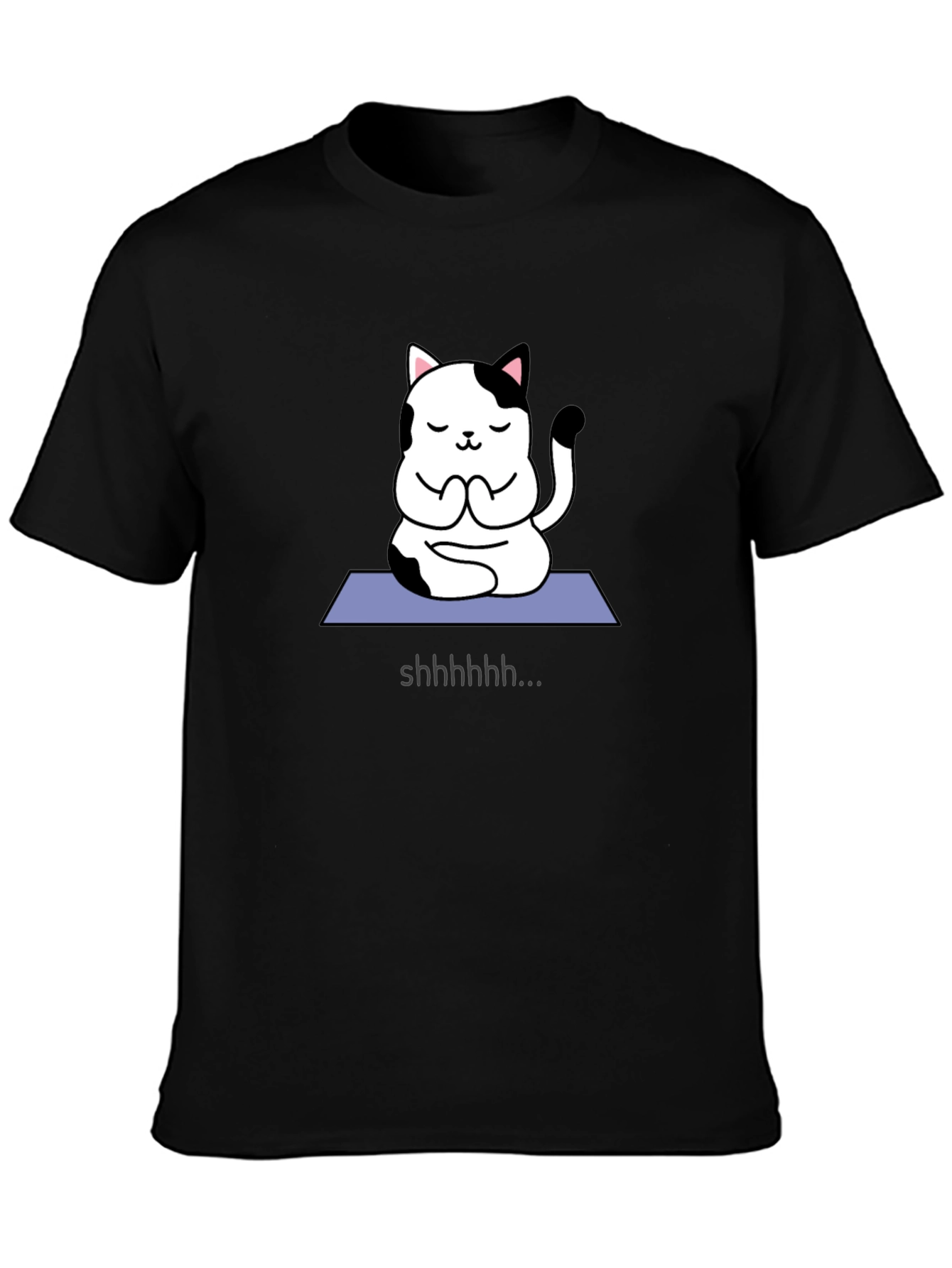 Black Zen Cat Meditation Black T-Shirt view 3
