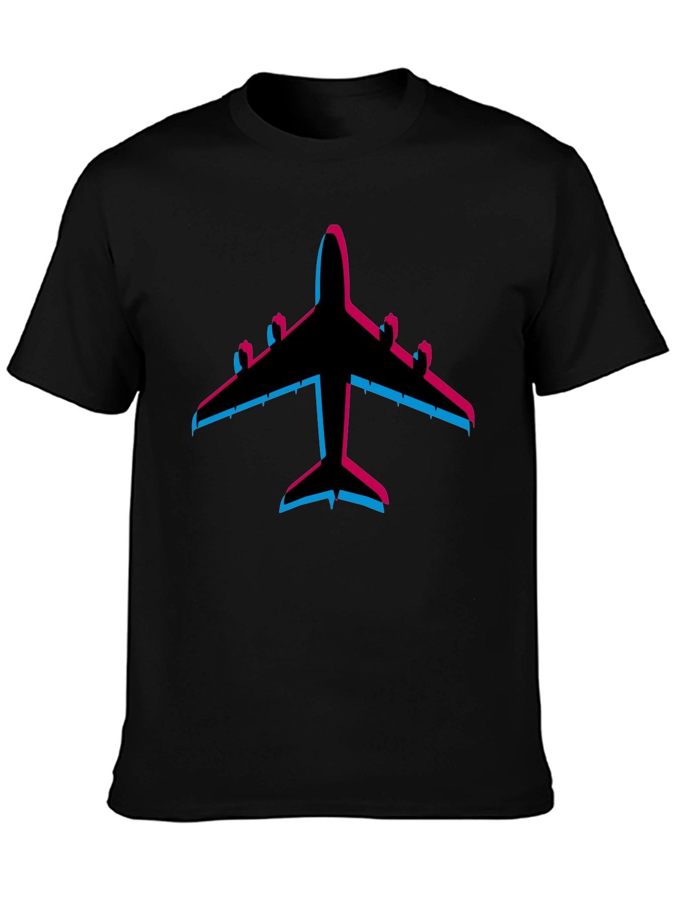 Black Retro Airplane Graphic Tee - Black Cotton Blend view 3