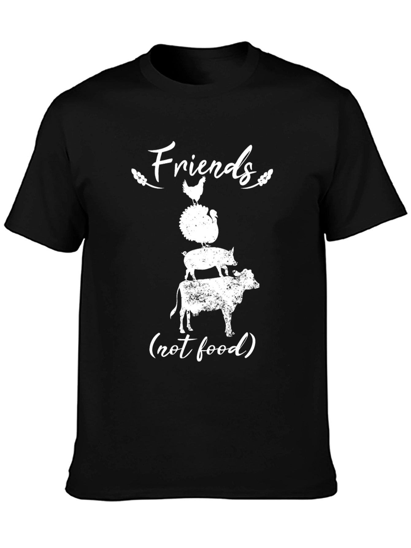Black Vegan T-Shirt - Friends Not Food Animal Rights view 3