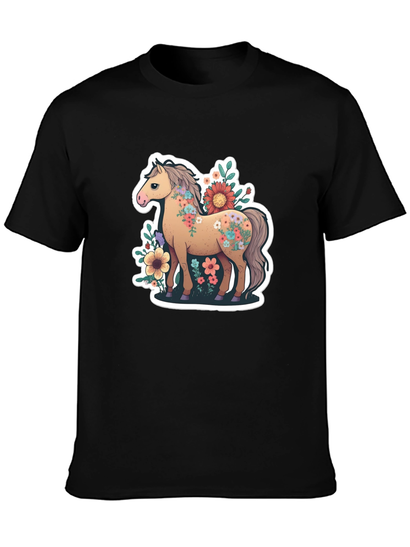 Black Floral Horse Tee - Stylish Graphic T-Shirt view 3