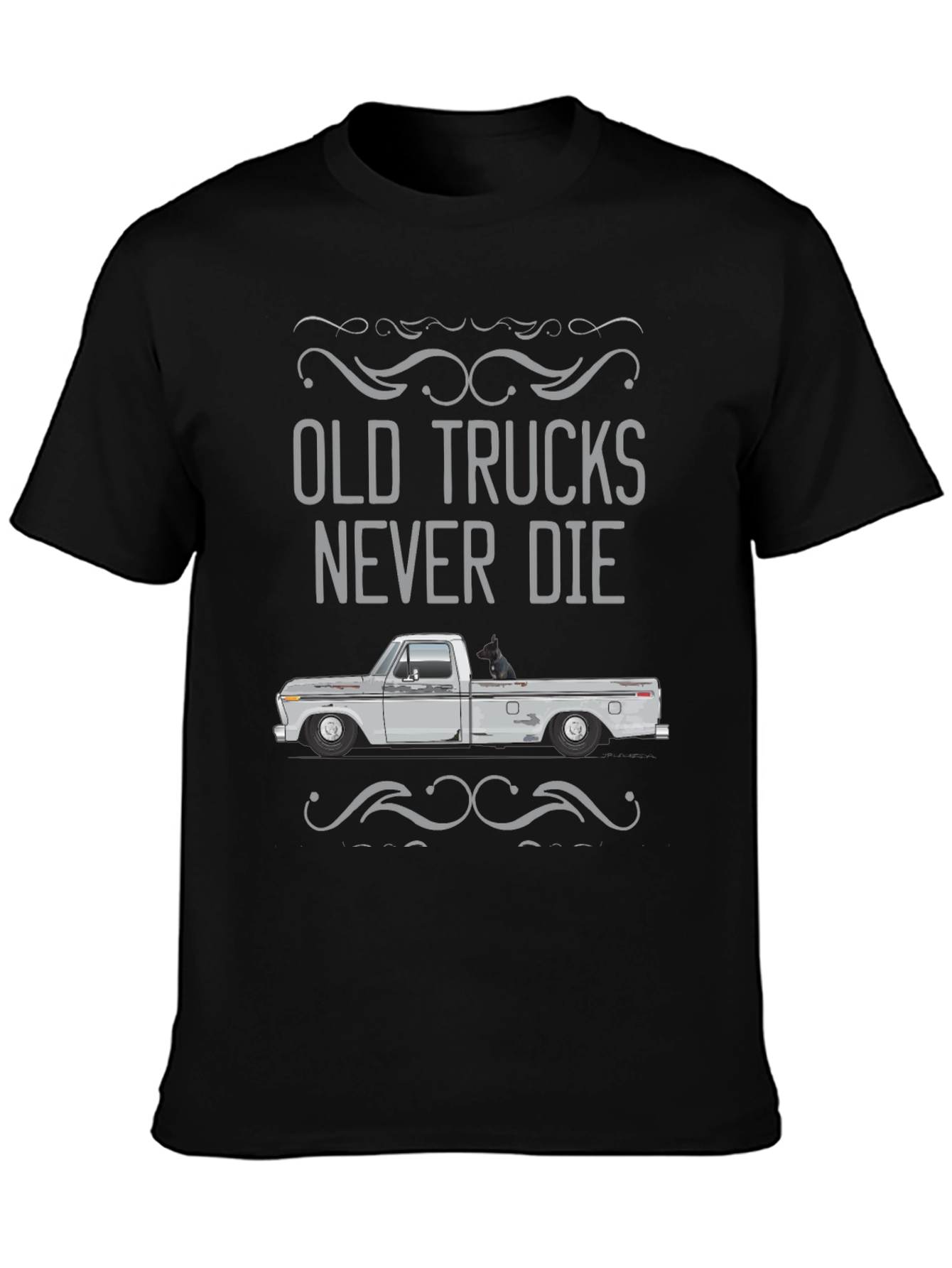 Black Old Trucks Never Die Graphic Tee view 3