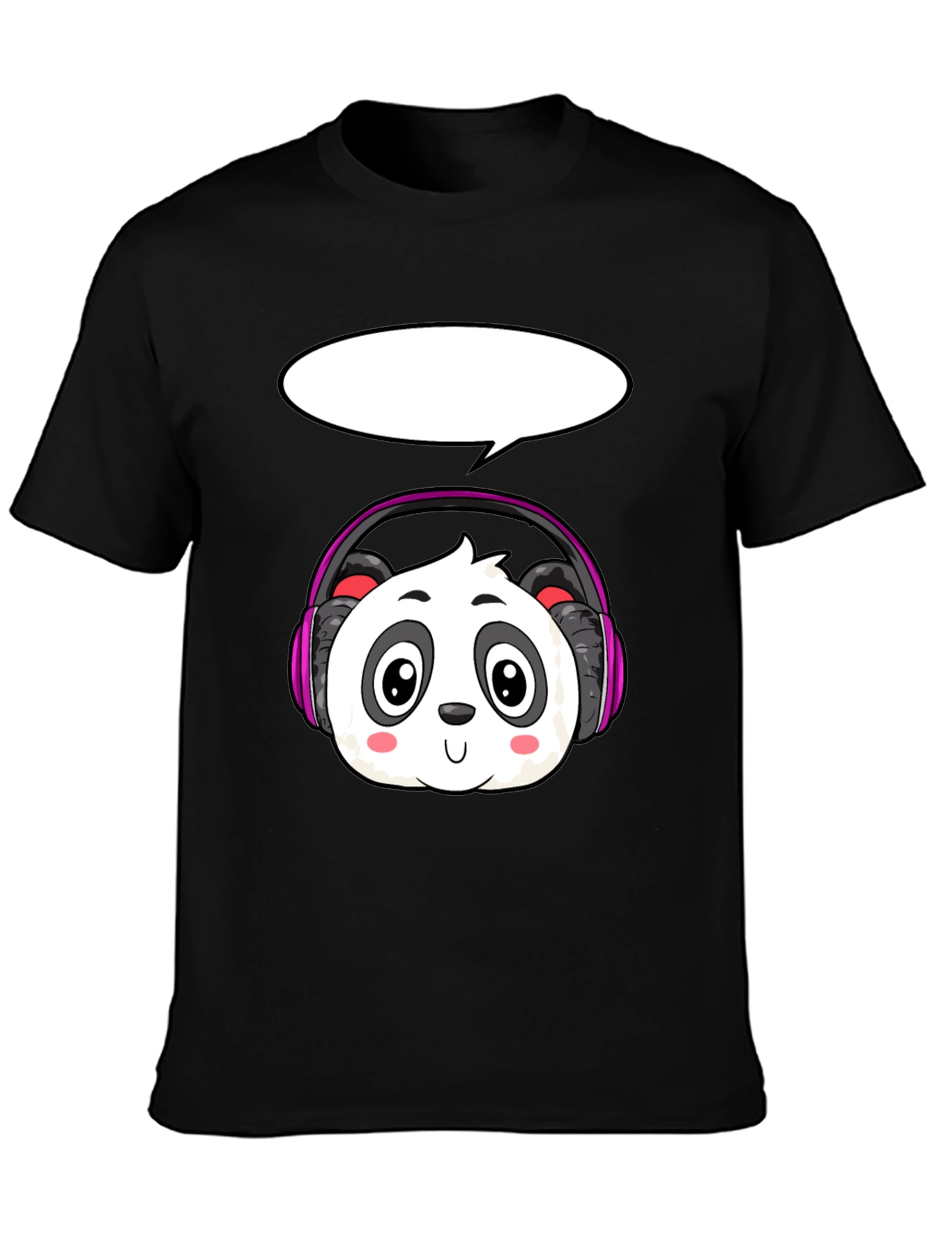 Black Cartoon Panda with Headphones T-Shirt view 3