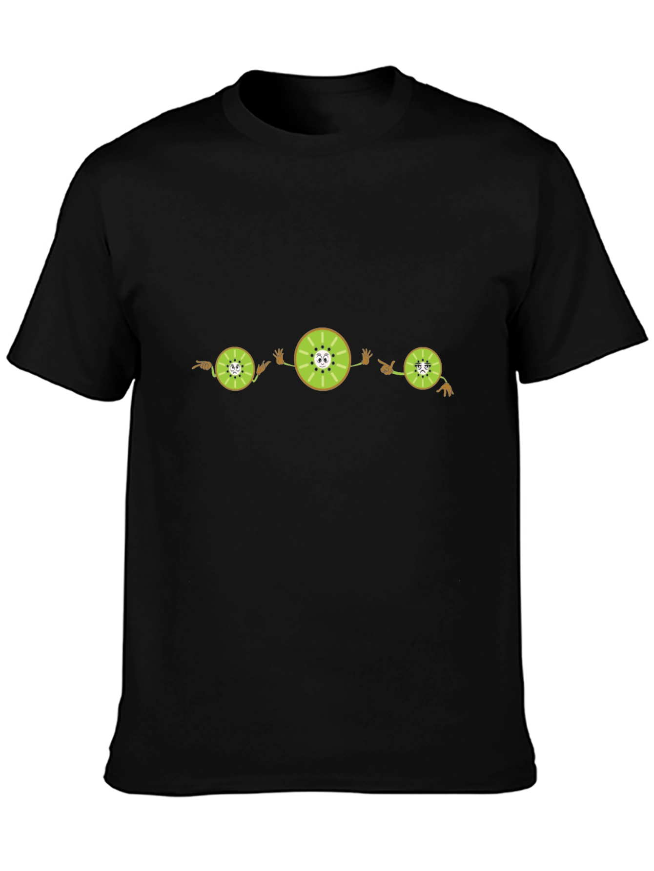 Black Kiwi Fruit Cartoon Graphic Black T-Shirt view 3