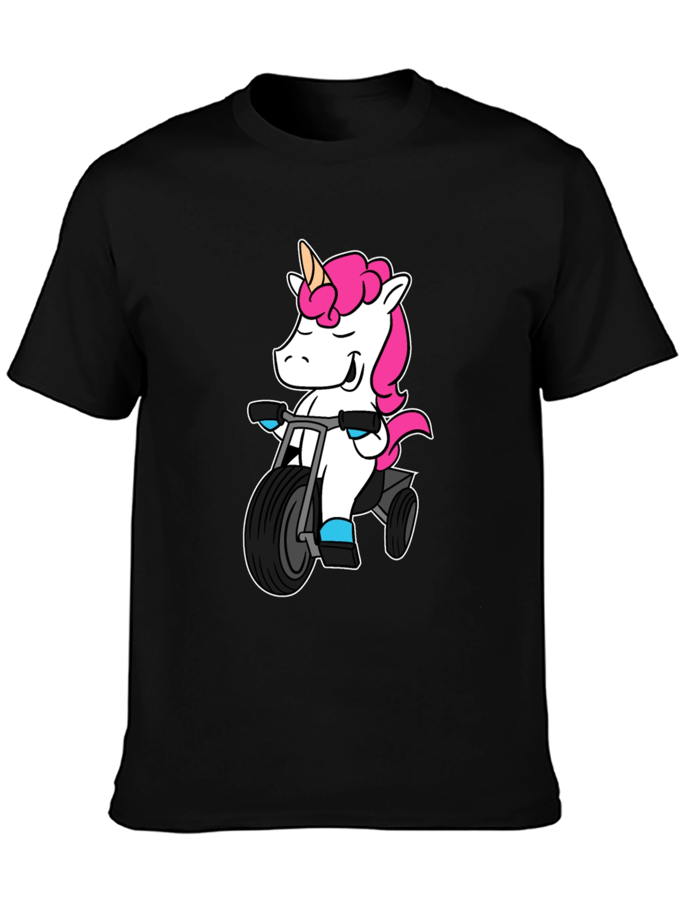 Black Unicorn on Tricycle T-Shirt - Black view 3