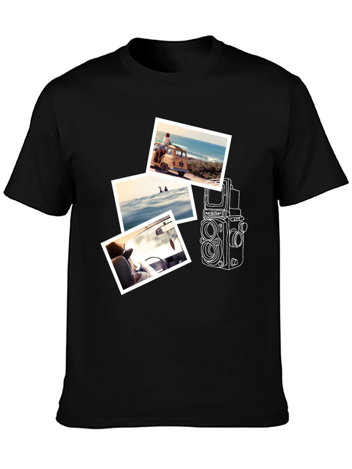 Black Retro Camera & Travel Photo T-Shirt view 3