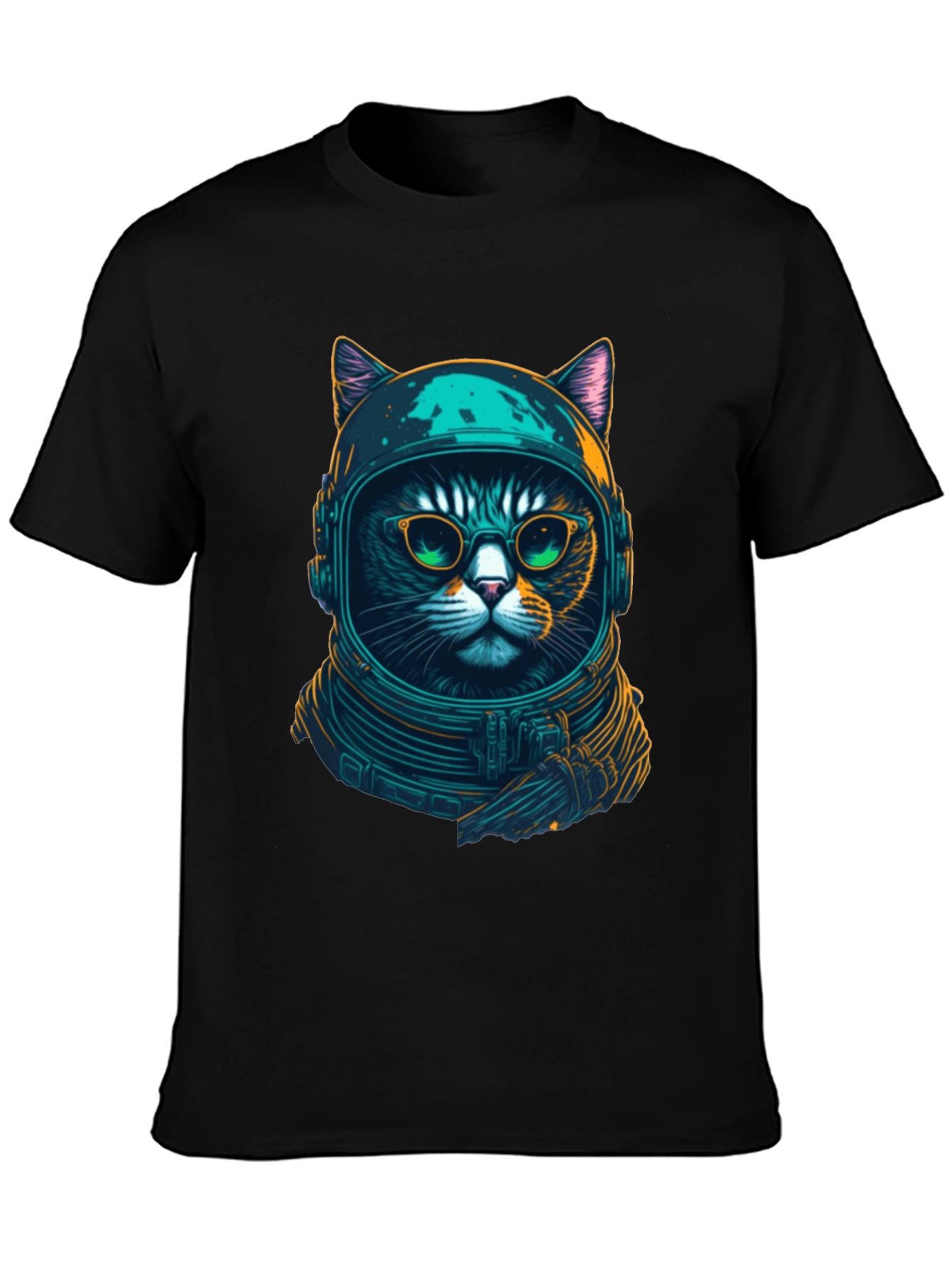 Black Cosmic Cat T-Shirt - Astronaut Kitty Design view 3