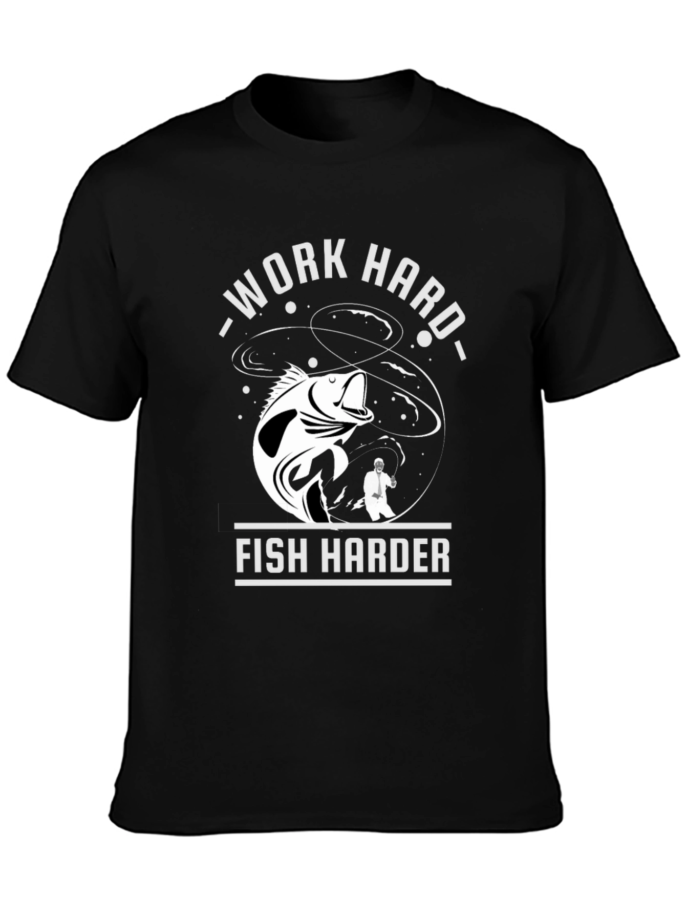 Black Work Hard Fish Harder Graphic T-Shirt view 3