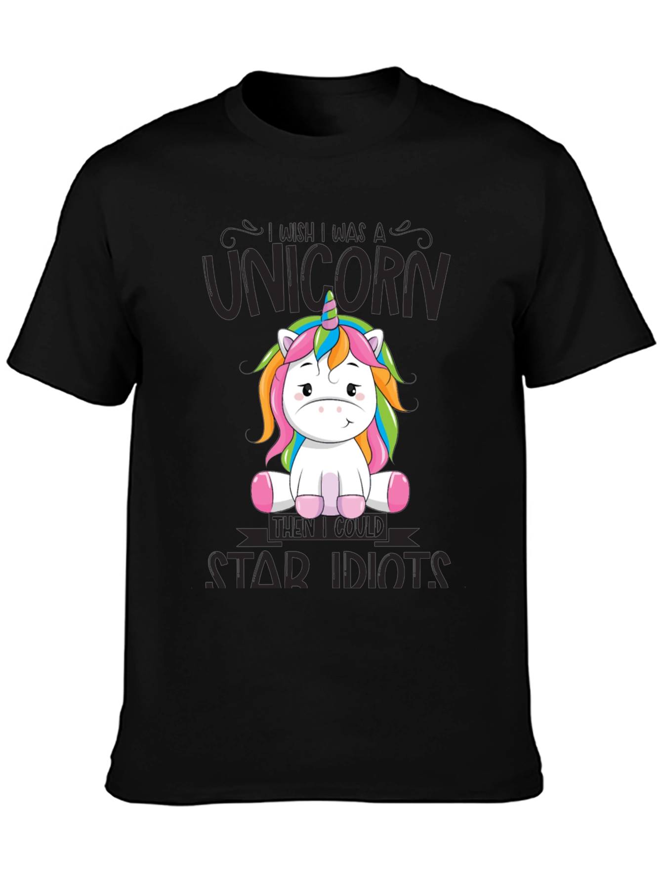 Black I Wish I Was A Unicorn Funny T-Shirt view 3