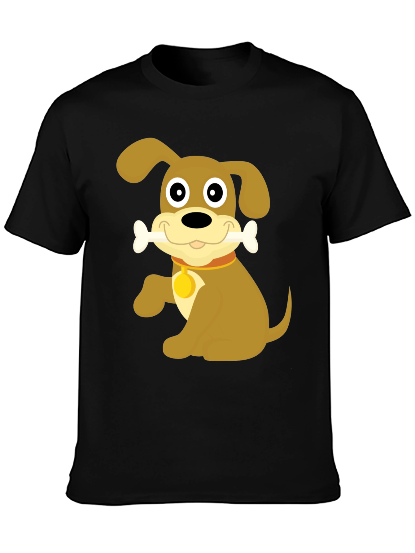 Black Cute Dog Bone Cartoon Black T-Shirt view 3