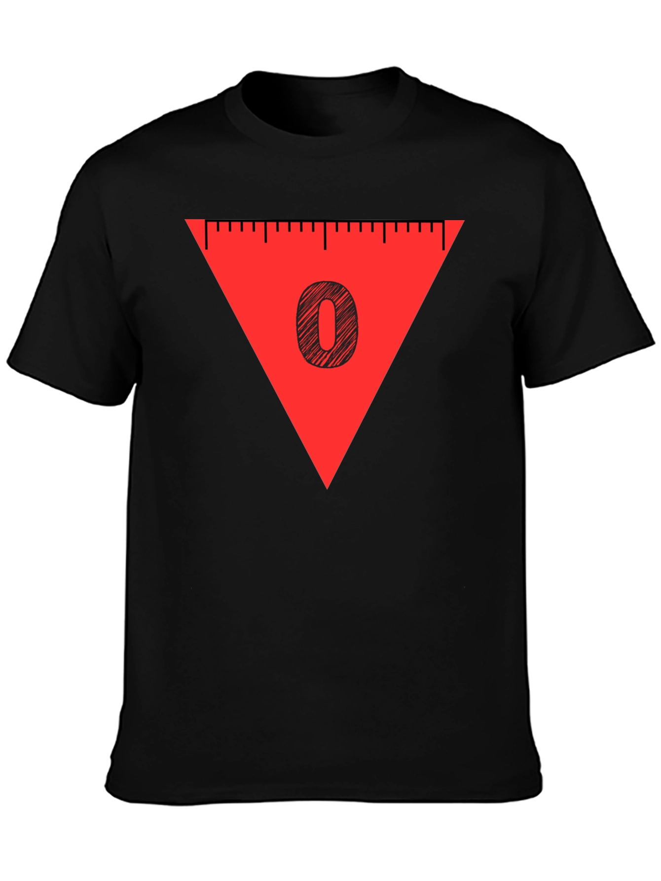 Black Red Triangle '0' Graphic Tee - Soft Cotton Blend, Casual Style view 3