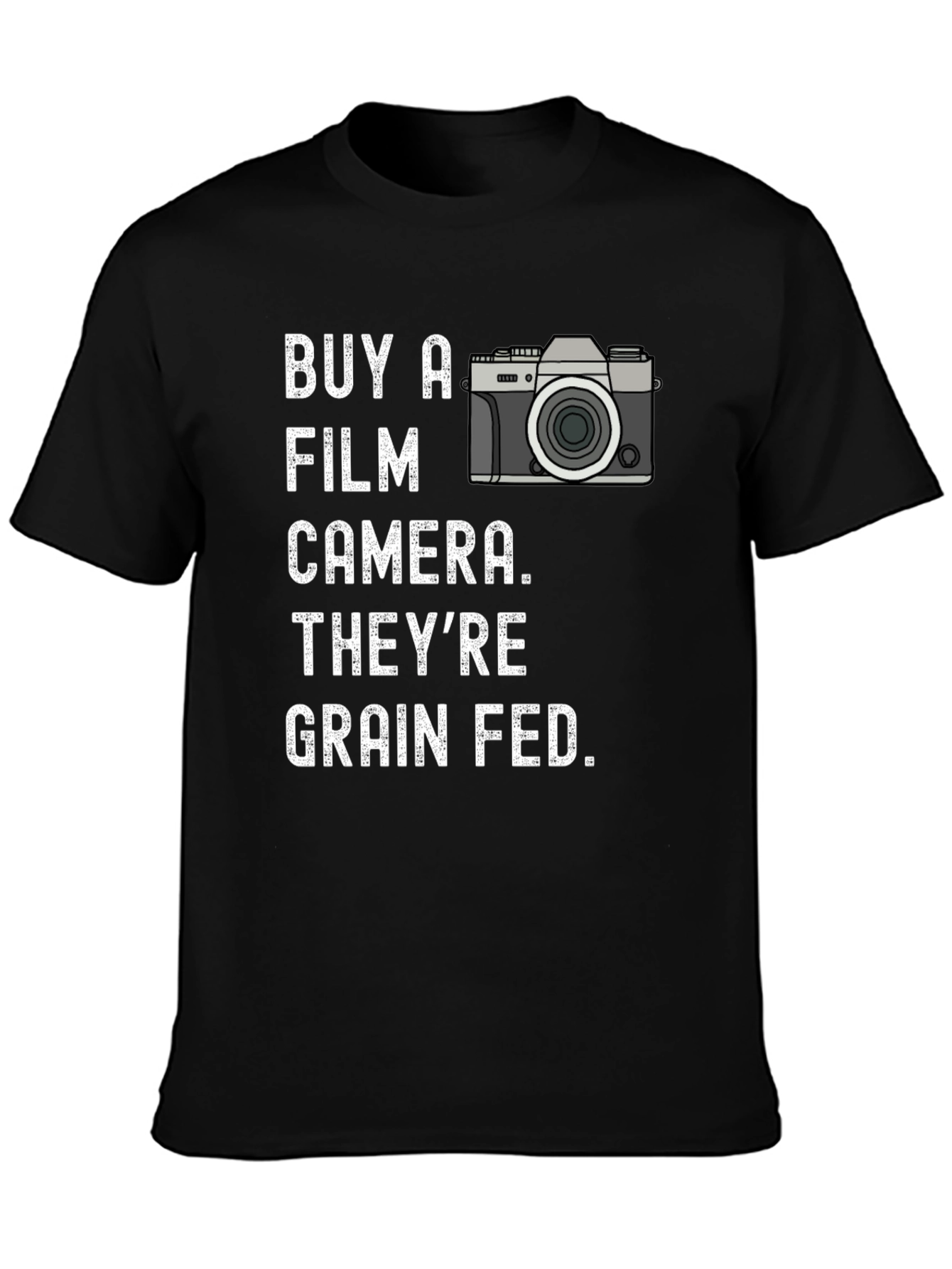Black Buy a Film Camera T-Shirt - Grain Fed Humor Tee view 3