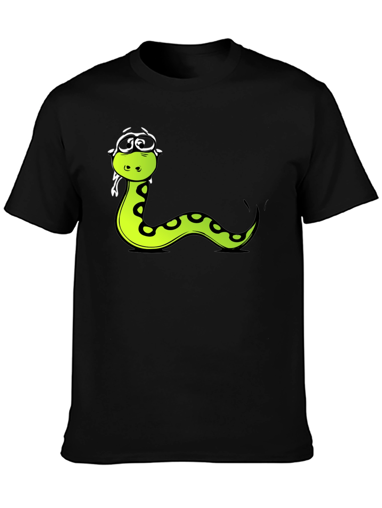 Black Funny Snake Cartoon Graphic Tee - Black T-Shirt view 3