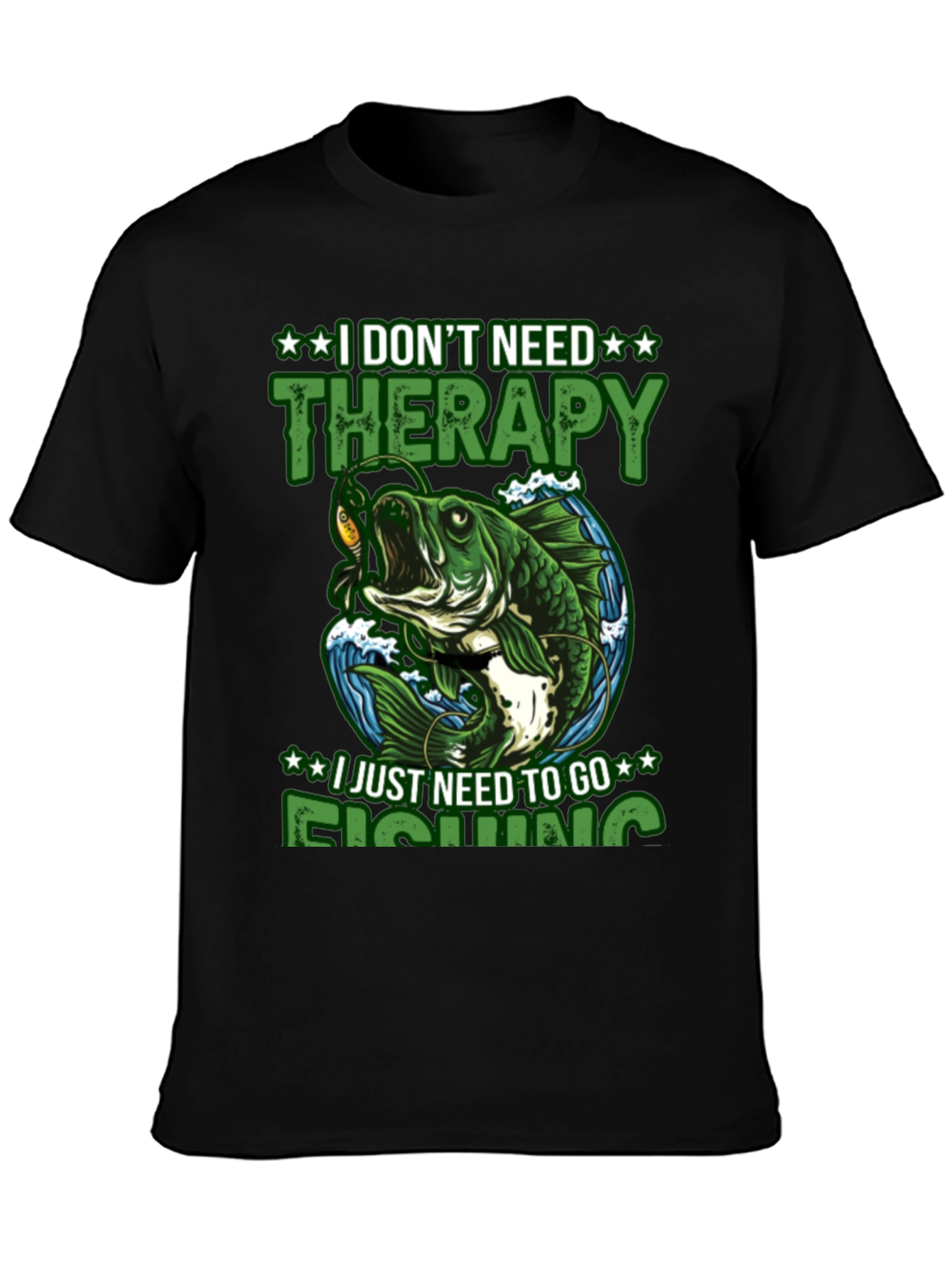 Black Fishing Therapy T-Shirt view 3