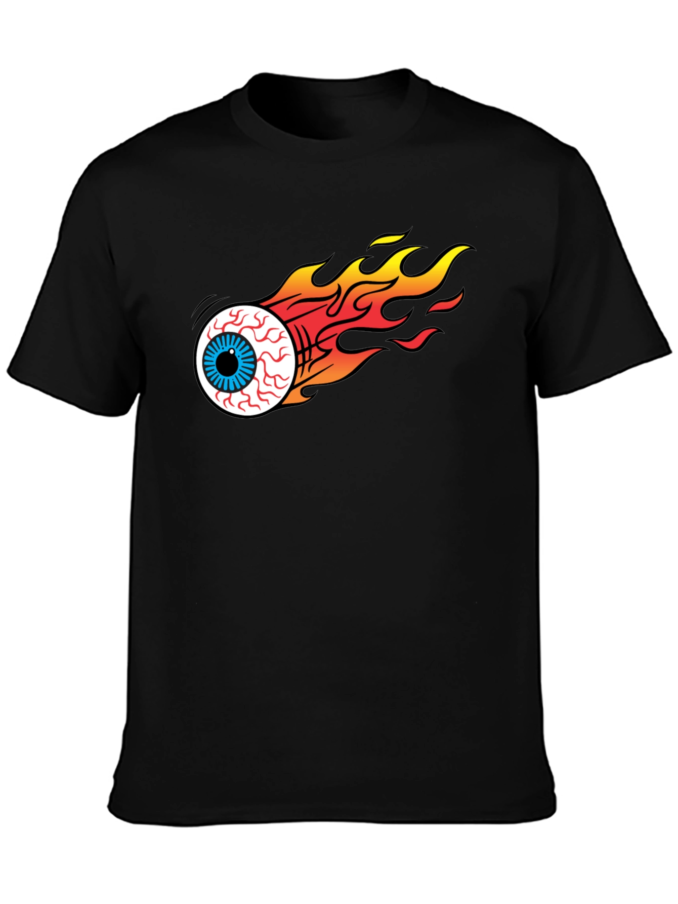 Black Flaming Eyeball Graphic Black T-Shirt view 3