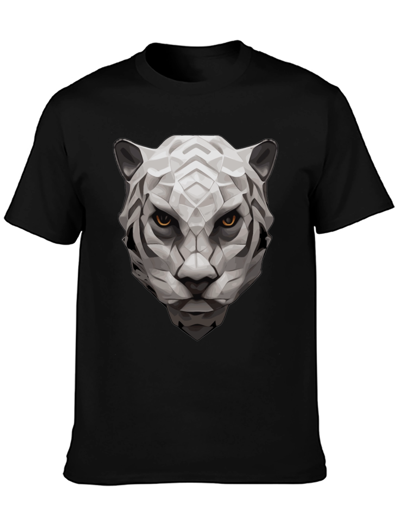 Black Geometric Tiger Graphic Tee - Black Cotton view 3