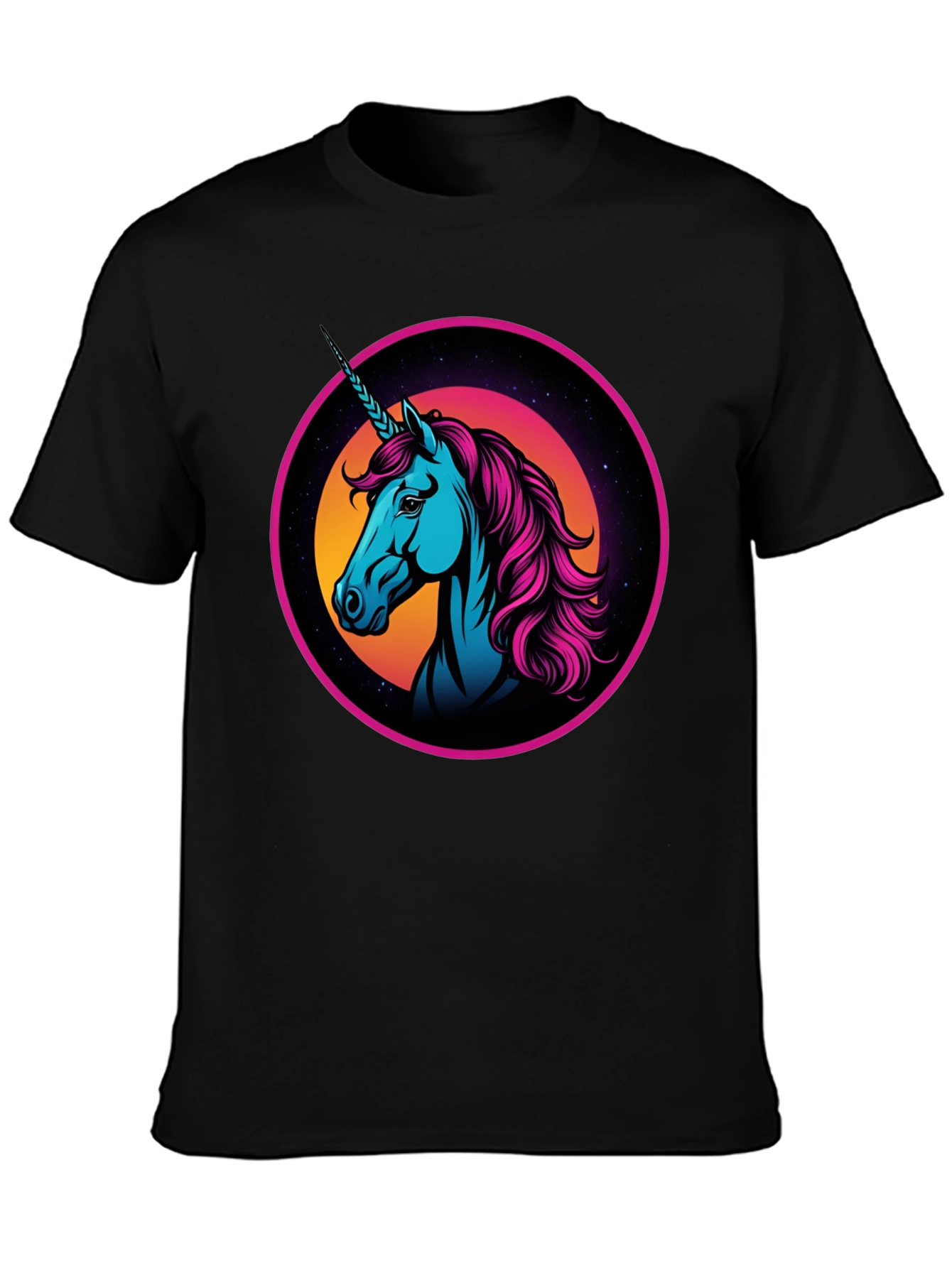 Black Retro Unicorn Graphic T-Shirt view 3