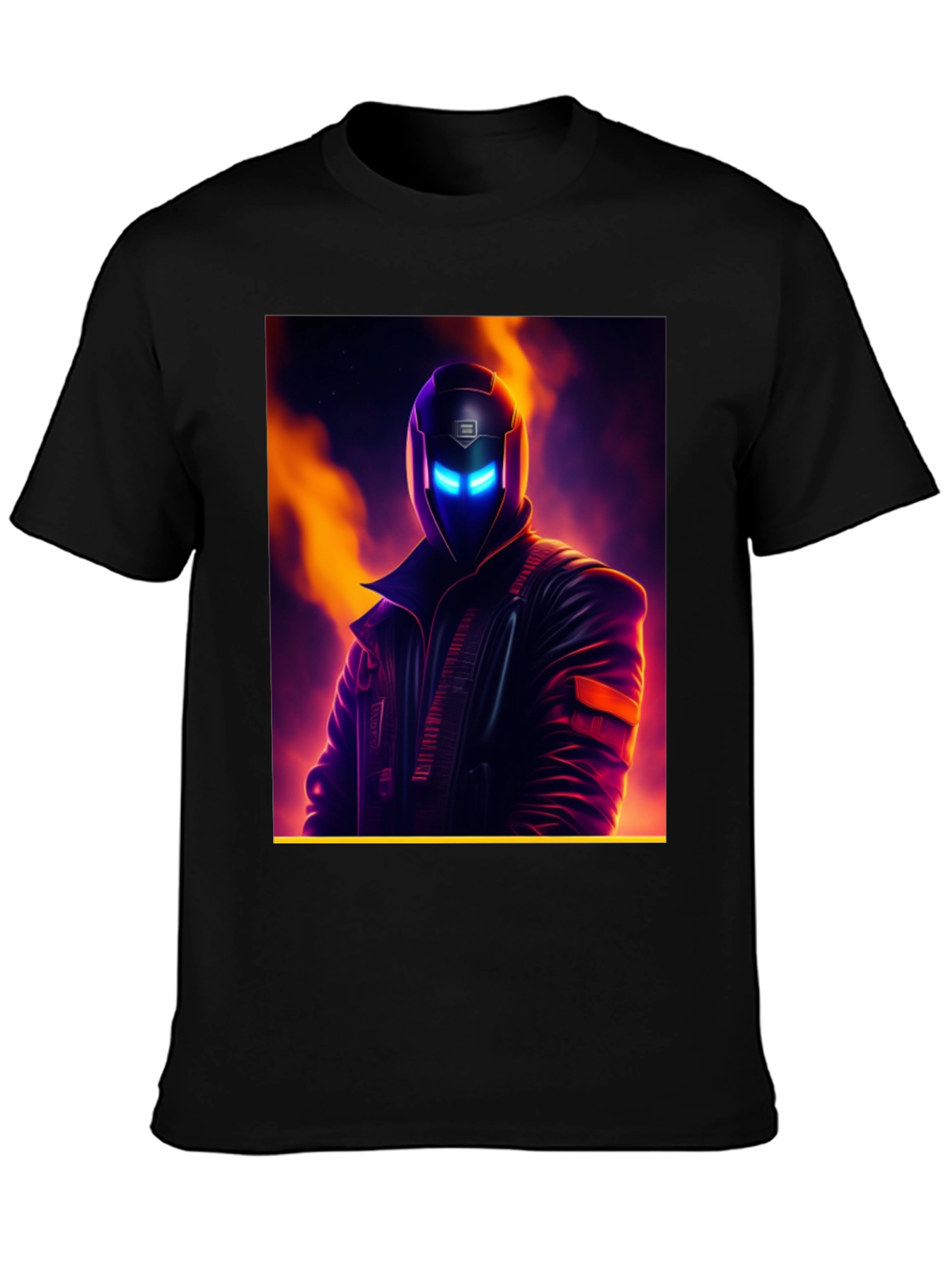Black Cyberpunk Character Graphic Tee - Men's Black T-Shirt view 3