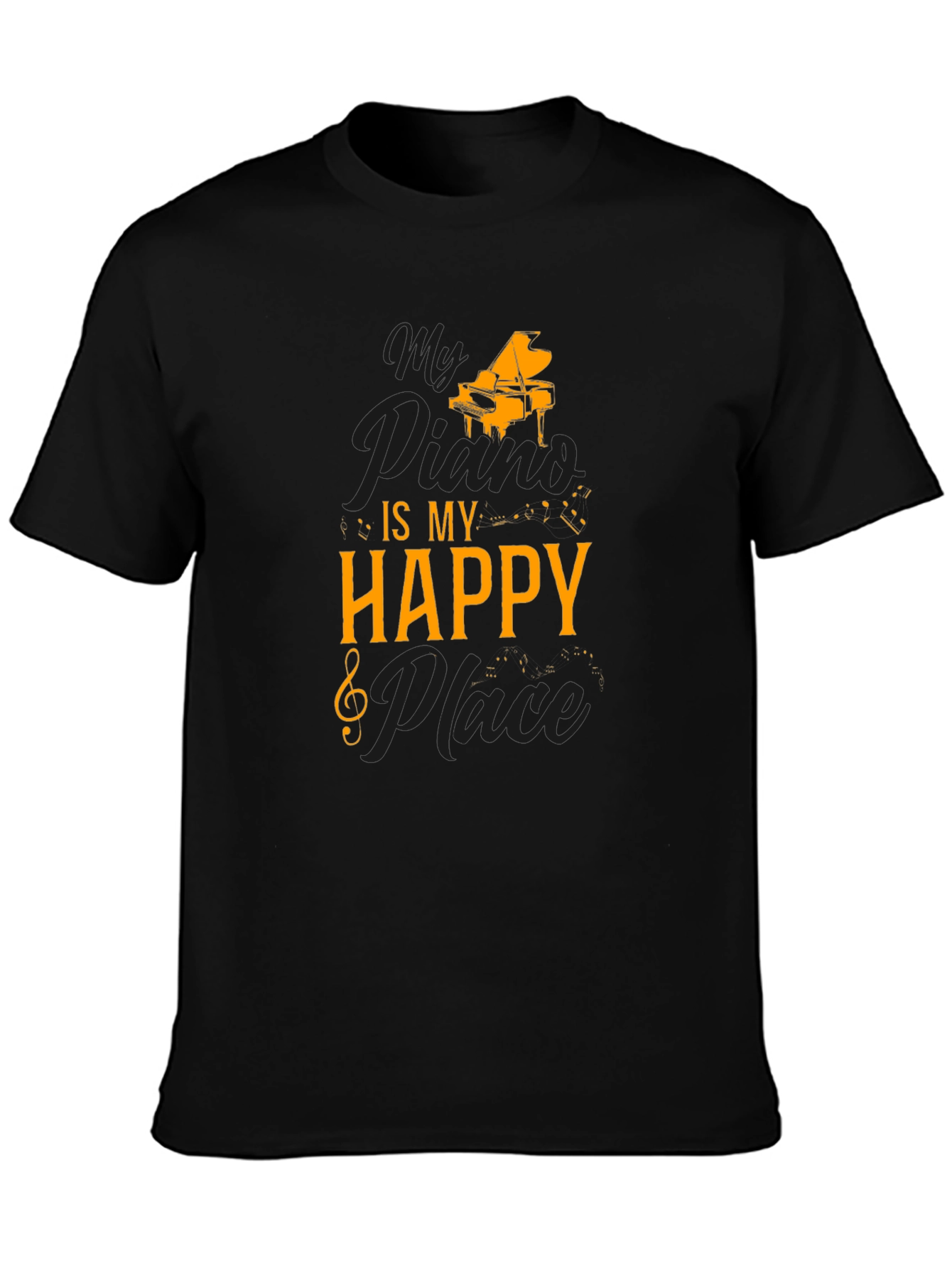 Black My Piano Is My Happy Place T-Shirt view 3