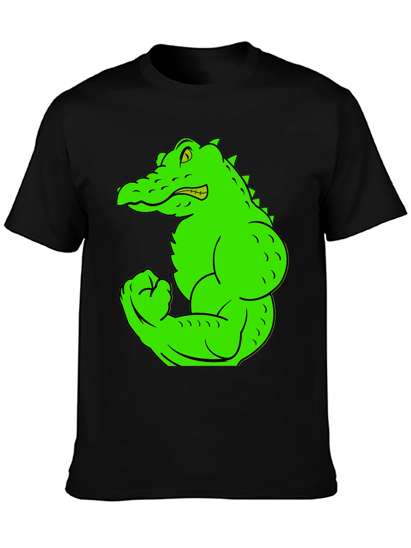 Black Muscle Gator Graphic Tee - Black Cotton T-Shirt view 3