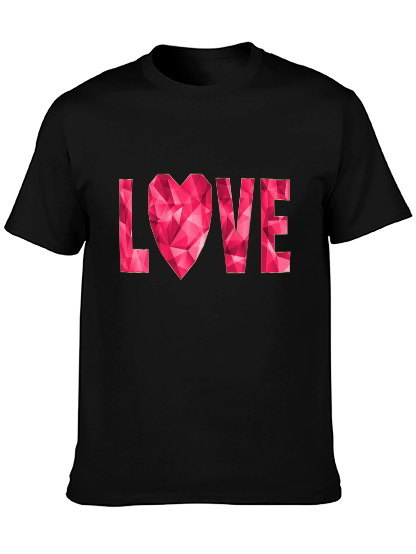 Black Geometric Heart Love Graphic Black T-Shirt view 3
