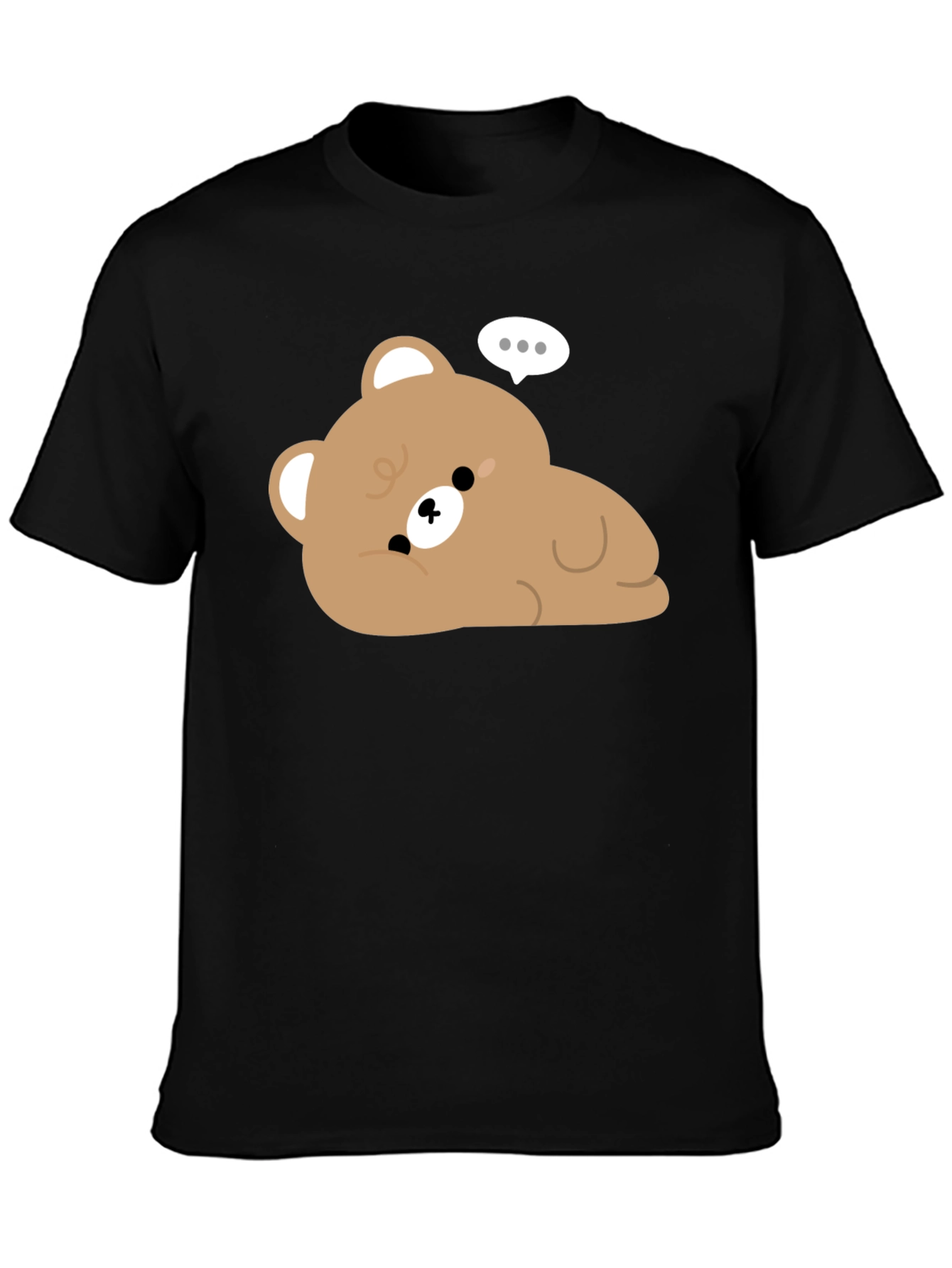 Black Cute Cartoon Bear Graphic Black T-Shirt view 3