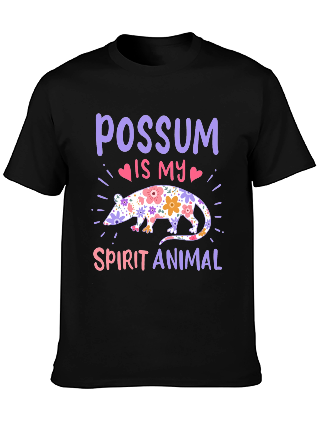 Black Possum Spirit Animal T-Shirt - Floral Possum Design view 3