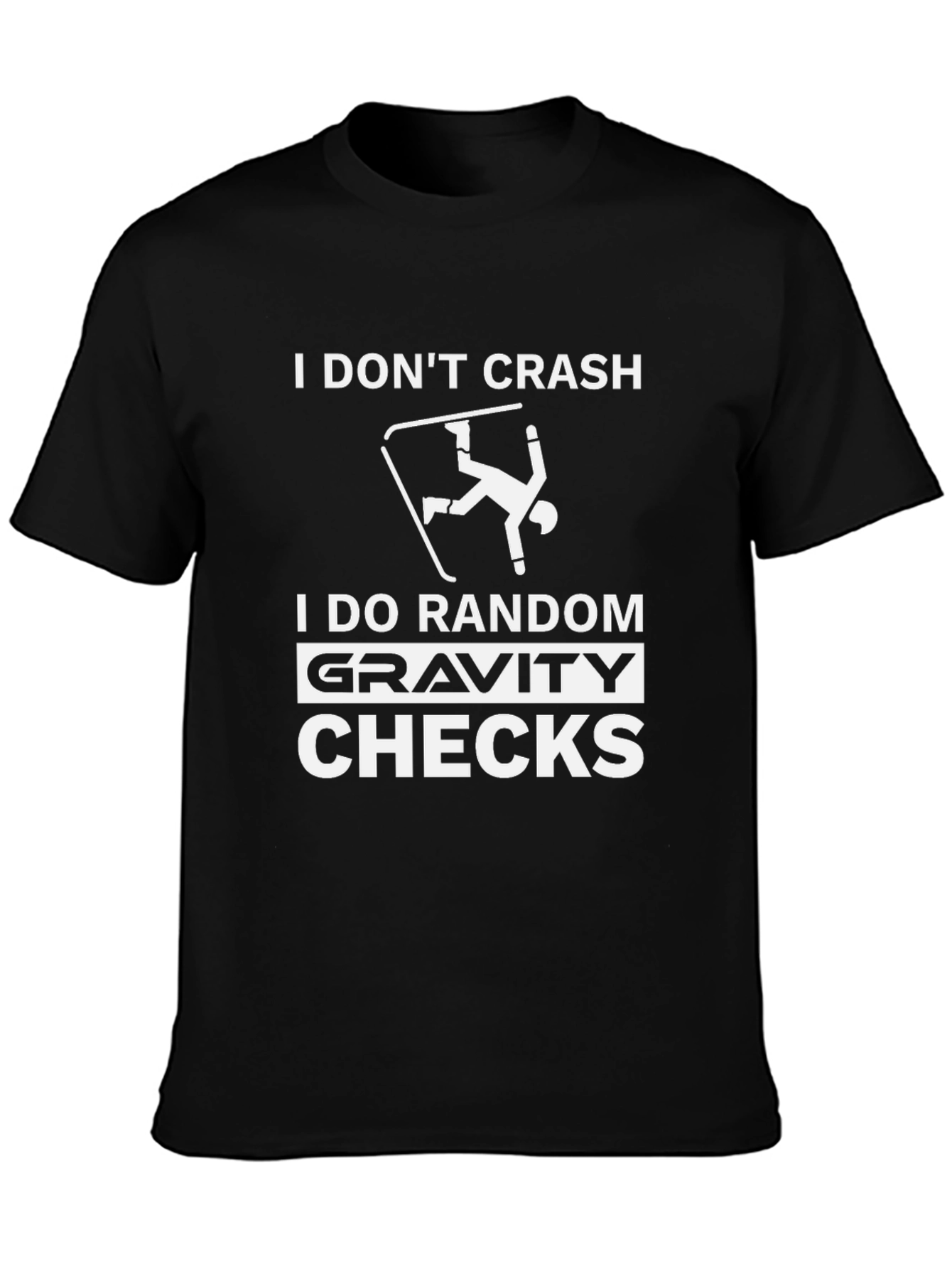 Black Funny Skiing Graphic T-Shirt - Gravity Checks Black Tee view 3