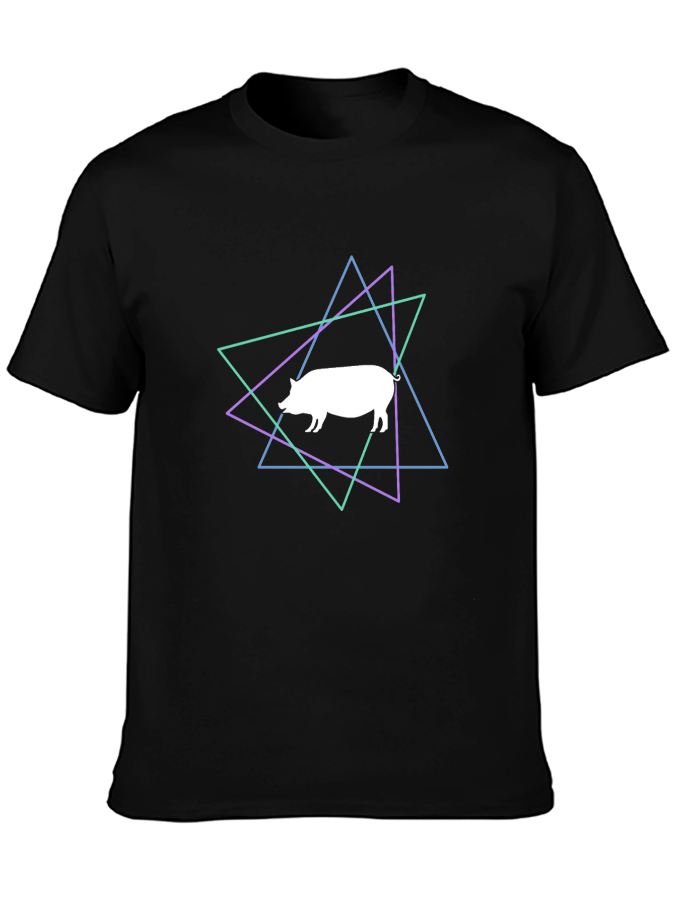 Black Neon Pig Graphic Tee - Black Cotton T-Shirt view 3