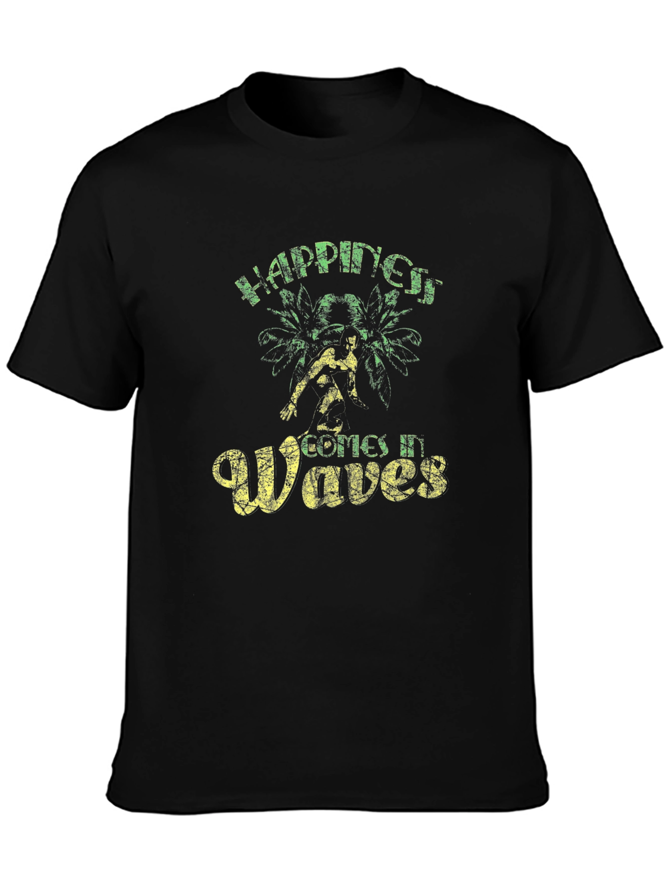 Black Happiness Comes In Waves Black Graphic Tee view 3