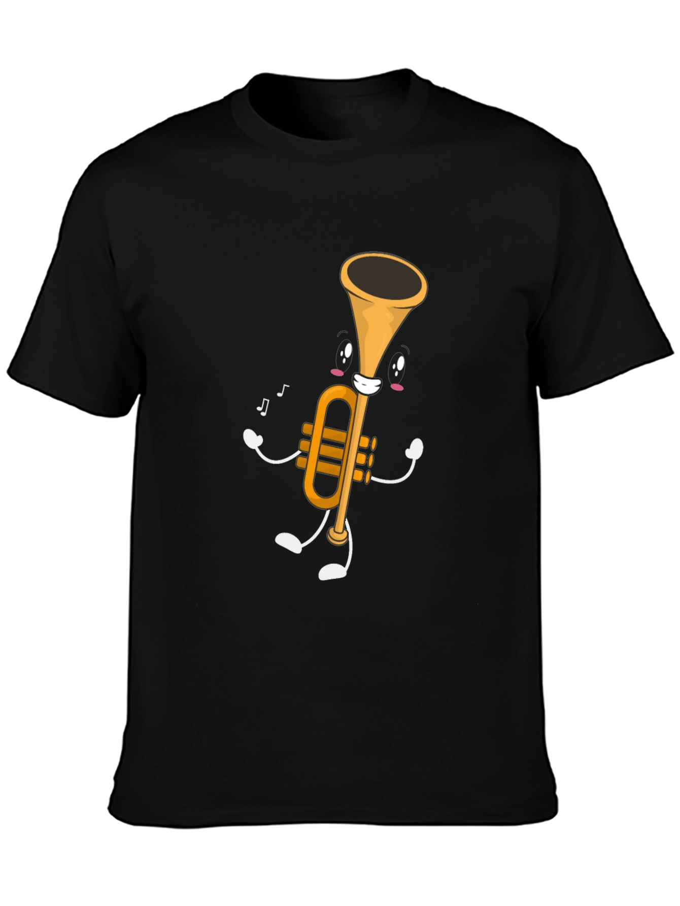 Black Musical Trumpet Graphic Tee - Black Cotton T-Shirt view 3