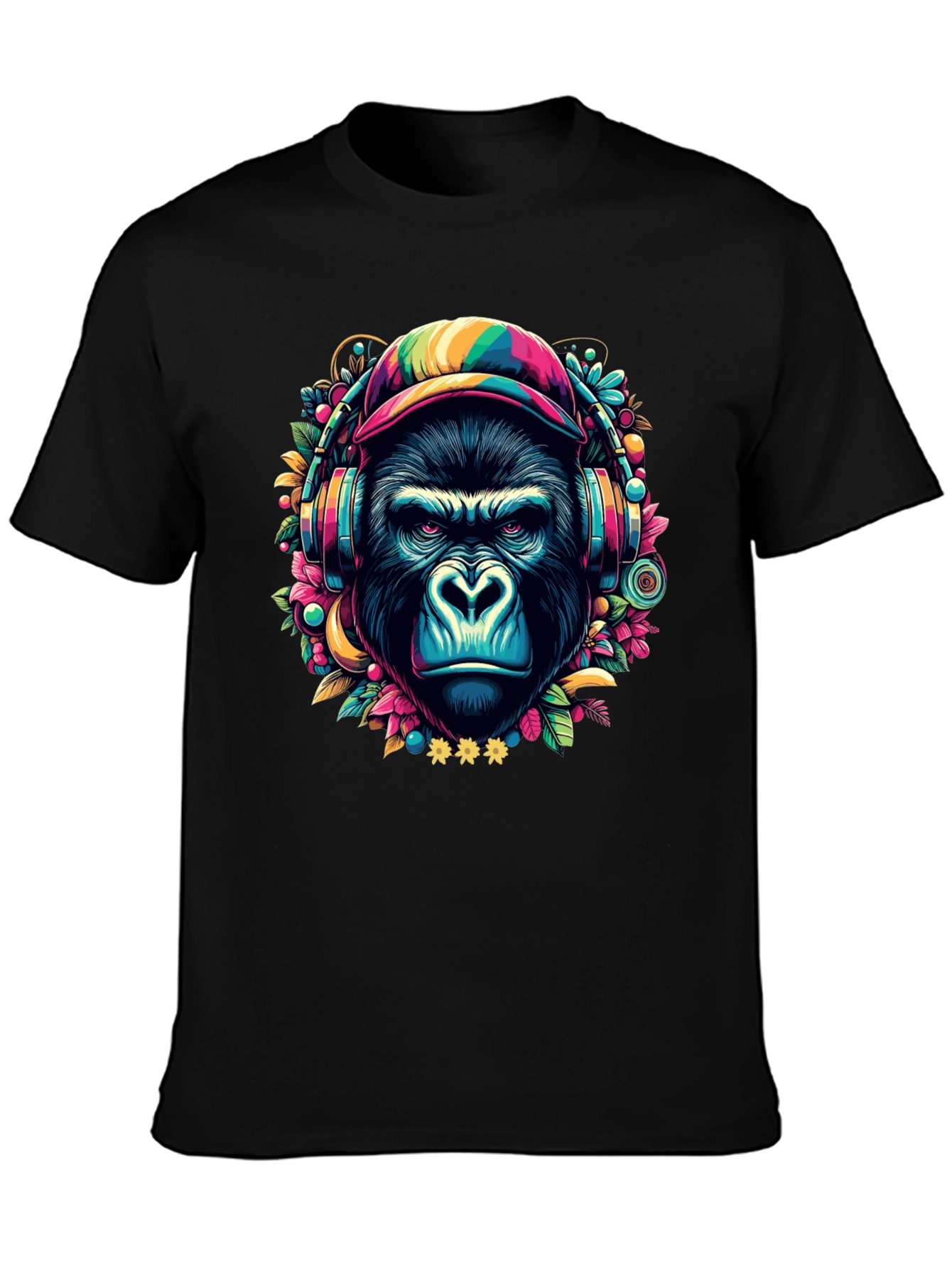 Black Gorilla DJ Graphic T-Shirt - Colorful & Unique Design view 3