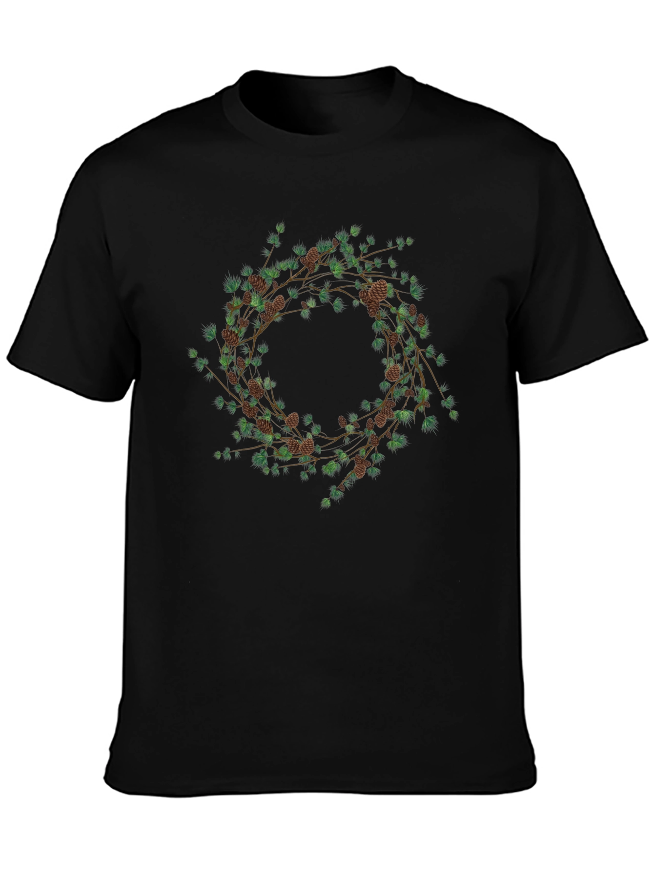 Black Nature Wreath Graphic T-Shirt - Black Cotton Tee view 3
