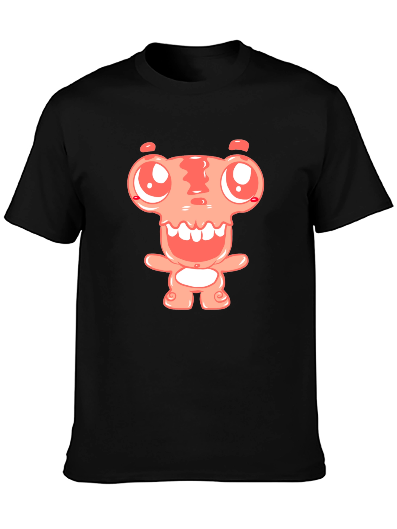 Black Cartoon Monster Graphic Tee - Black Cotton Blend Shirt view 3